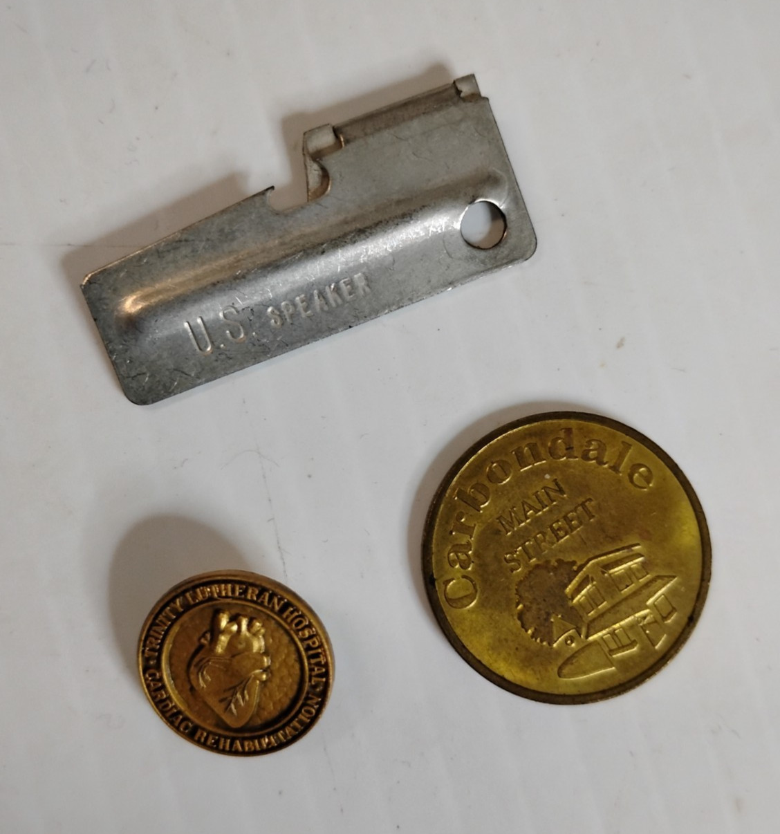 38 PC Vintage Junk Drawer Smalls Metal Pin Back Bell Clock Bank Token Zippo