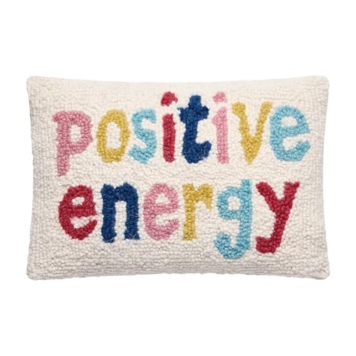 Peking Handicraft Positive Energy Hooked Pillow, 12″, Ivory Multicolor