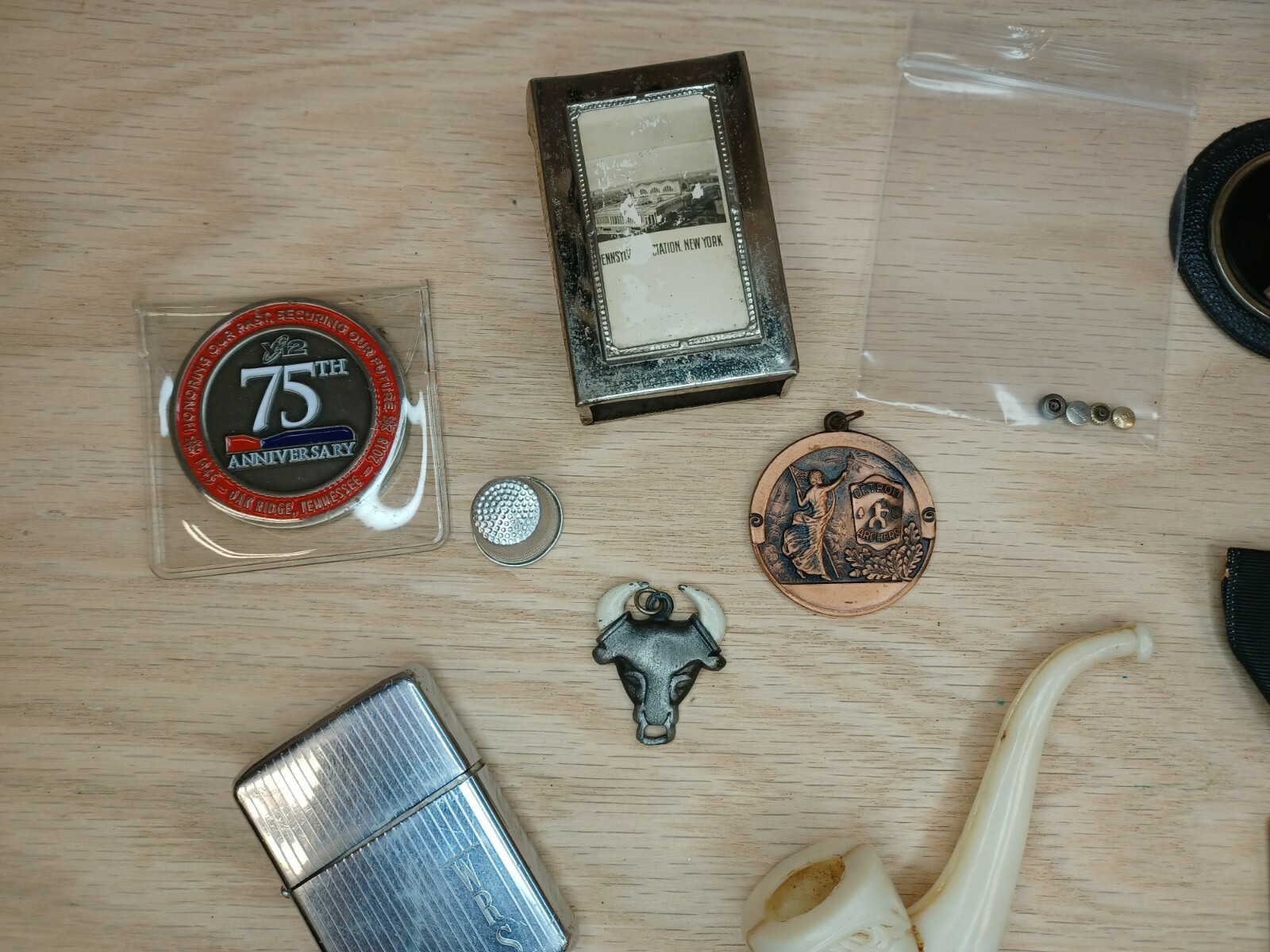 Vintage Junk Drawer Lot Toys Awards Scissors Zippo Pipe