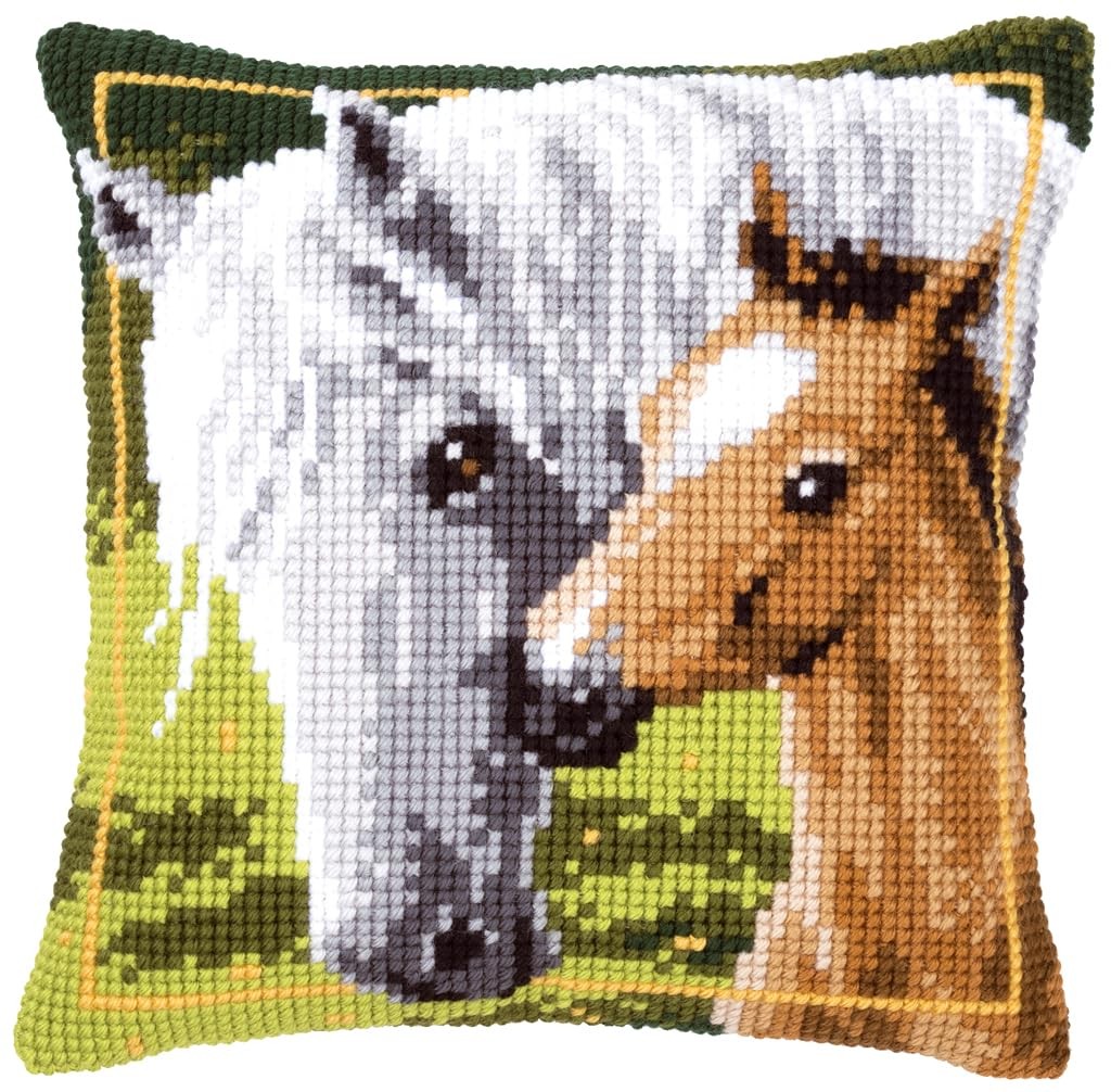 Vervaco Cross Stitch Pillow Kit, 15.75″ White Horse, Cotton with Thread