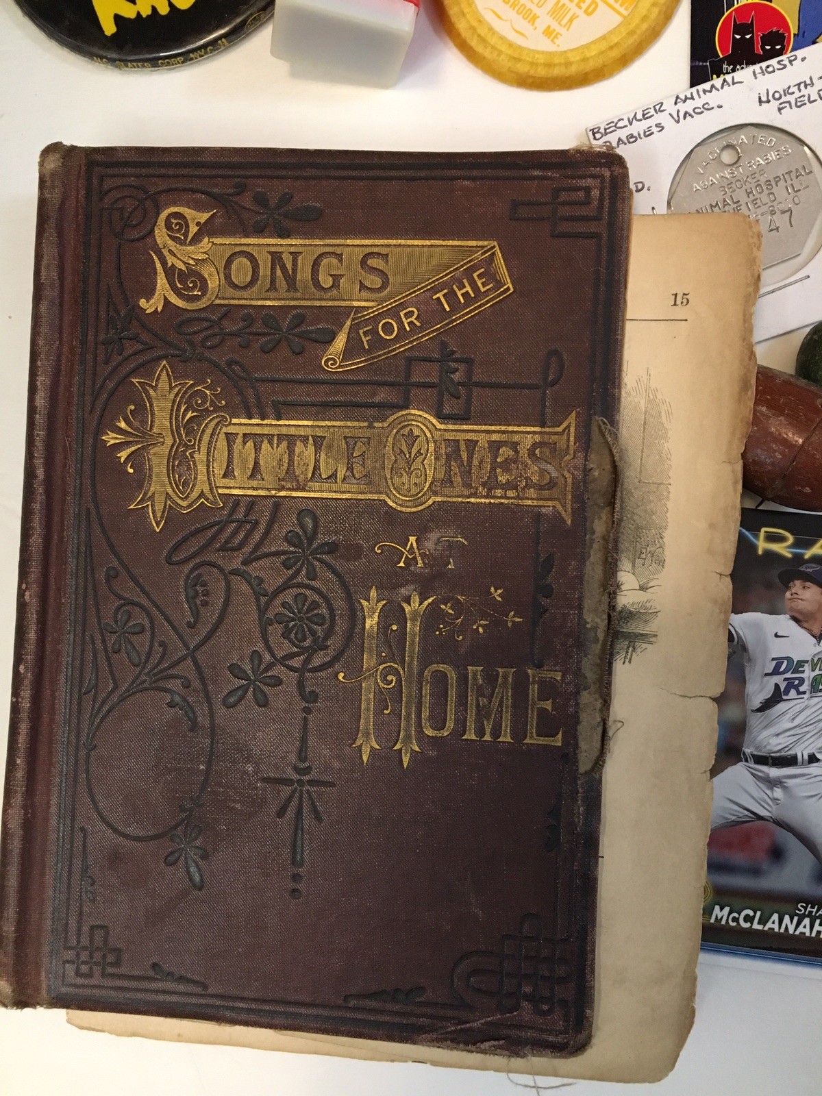 Vintage Junk Drawer Lot Ephemera Pinback Buttons Texas Auction Catalog Songbook
