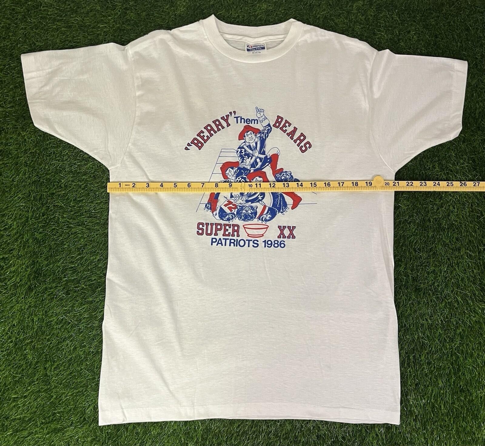 VTG 80s Hanes Fifty-Fifty New England Patriots BERRY THE BEARS Super Bowl Tee XL