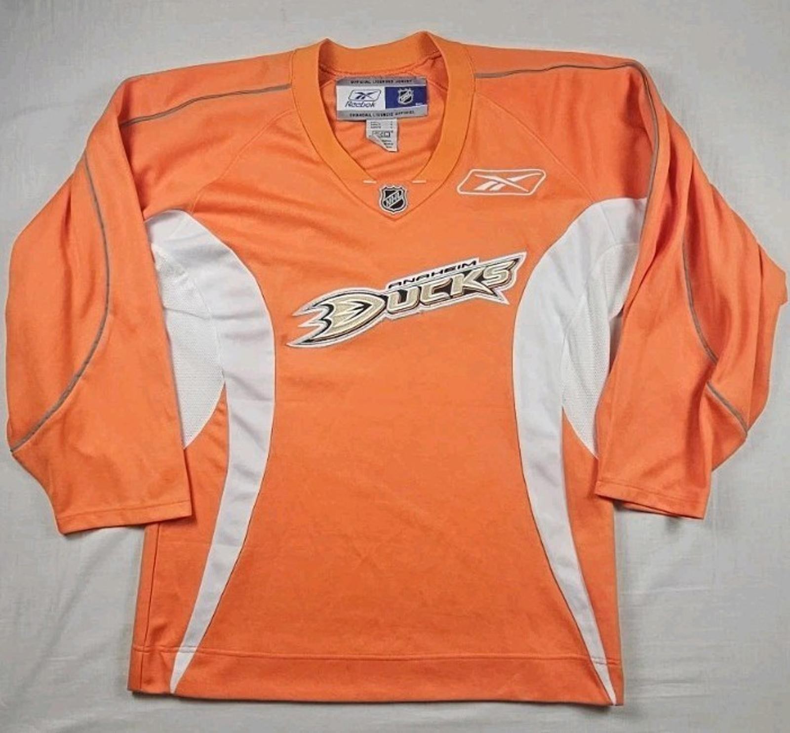 Vintage REEBOK CCM NHL ANAHEIM MIGHTY DUCKS HOCKEY ORANGE JERSEY SIZE S