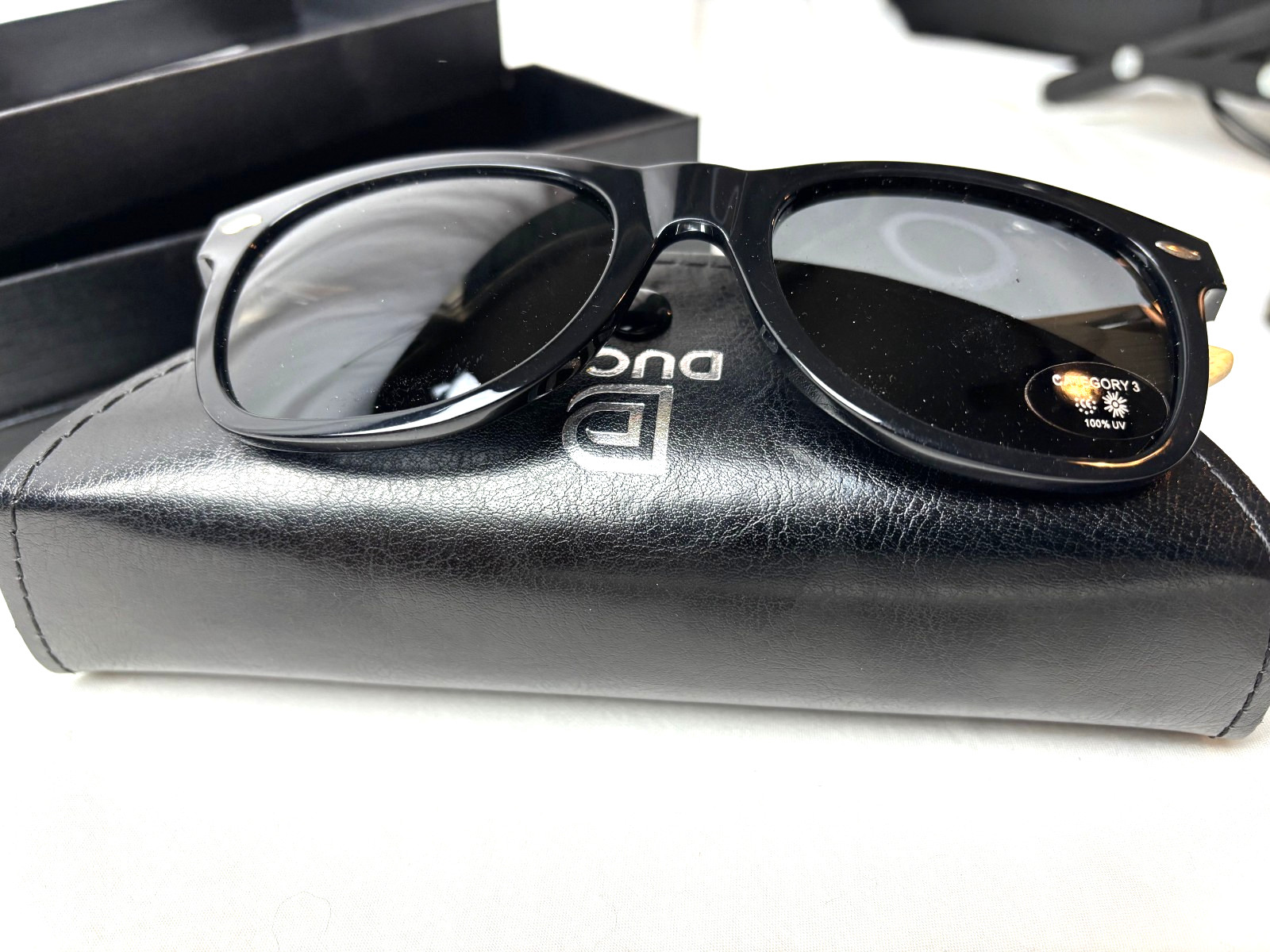DUCO Polarized Walnut Wooden Sunglasses DC2141, black Lens, Bamboo Temple