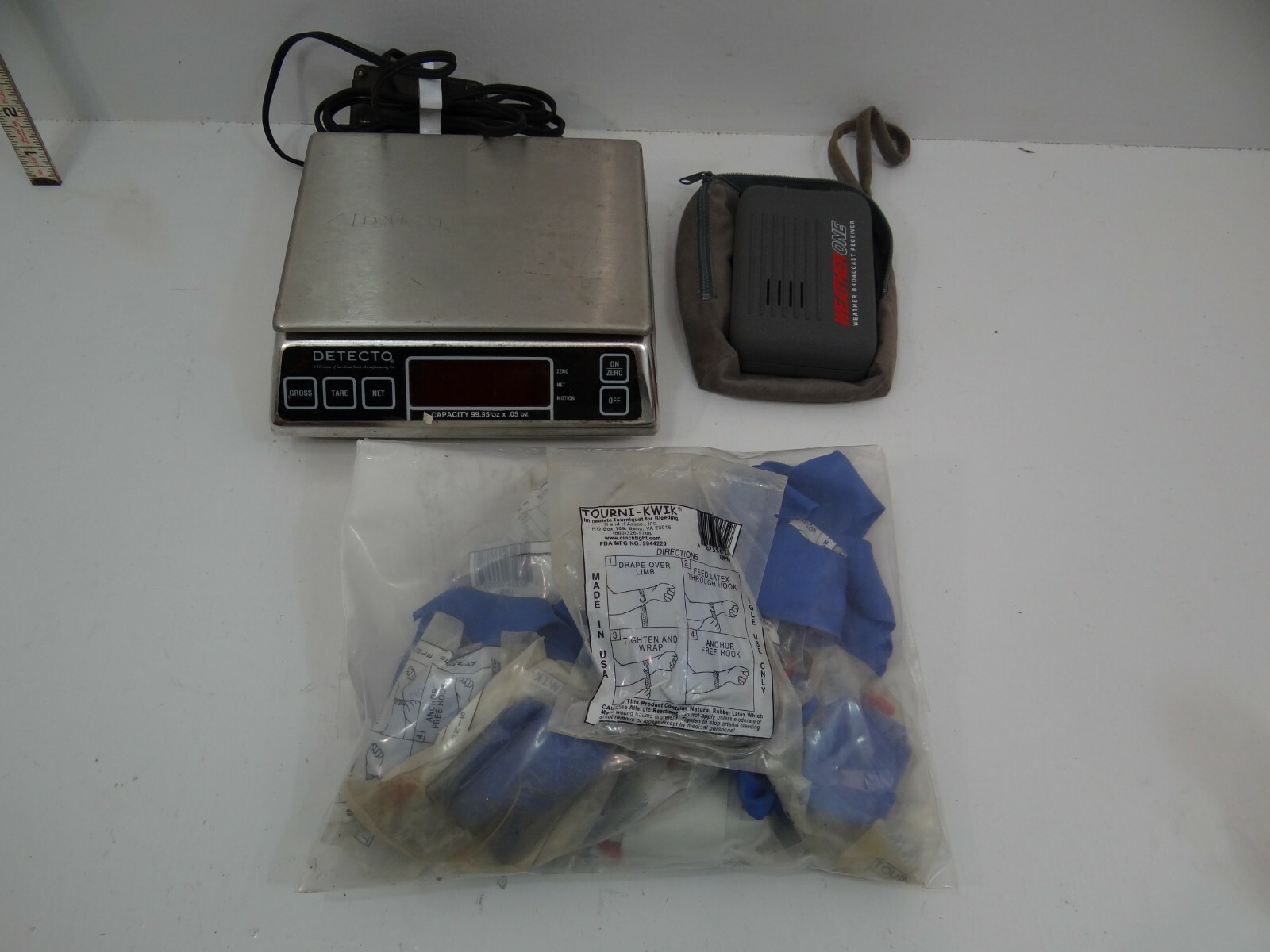 Misc. Lot of Weather Radio, Scale, 15 Rubber Tourniques