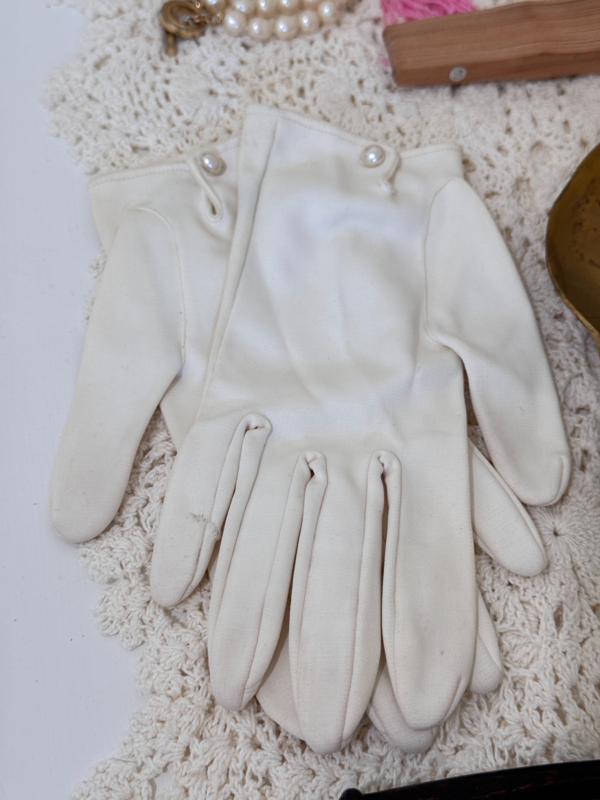 Vtg Vanity Junk Drawer Lot Scented Fan Gloves Powder Bottle Rhinestone Box Reck