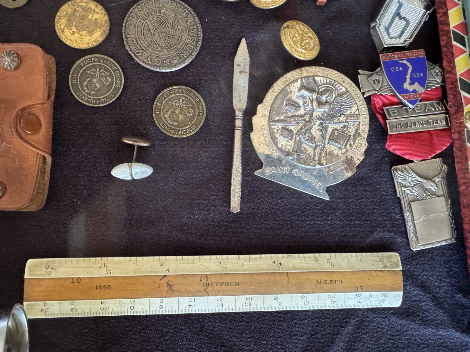 Mens Vintage Junk Drawer Advertising Pencils Worlds Fair Pin Tin Harmonica Coins
