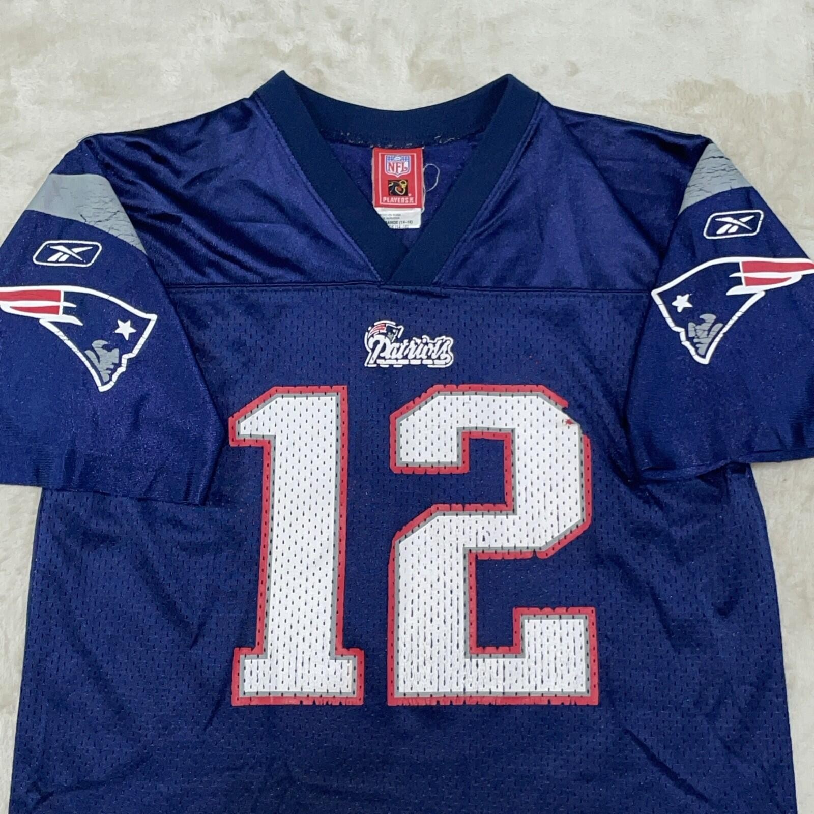 Reebok NFL New England Patriots Jersey Youth XL Blue Tom Brady #12 *FLAW*