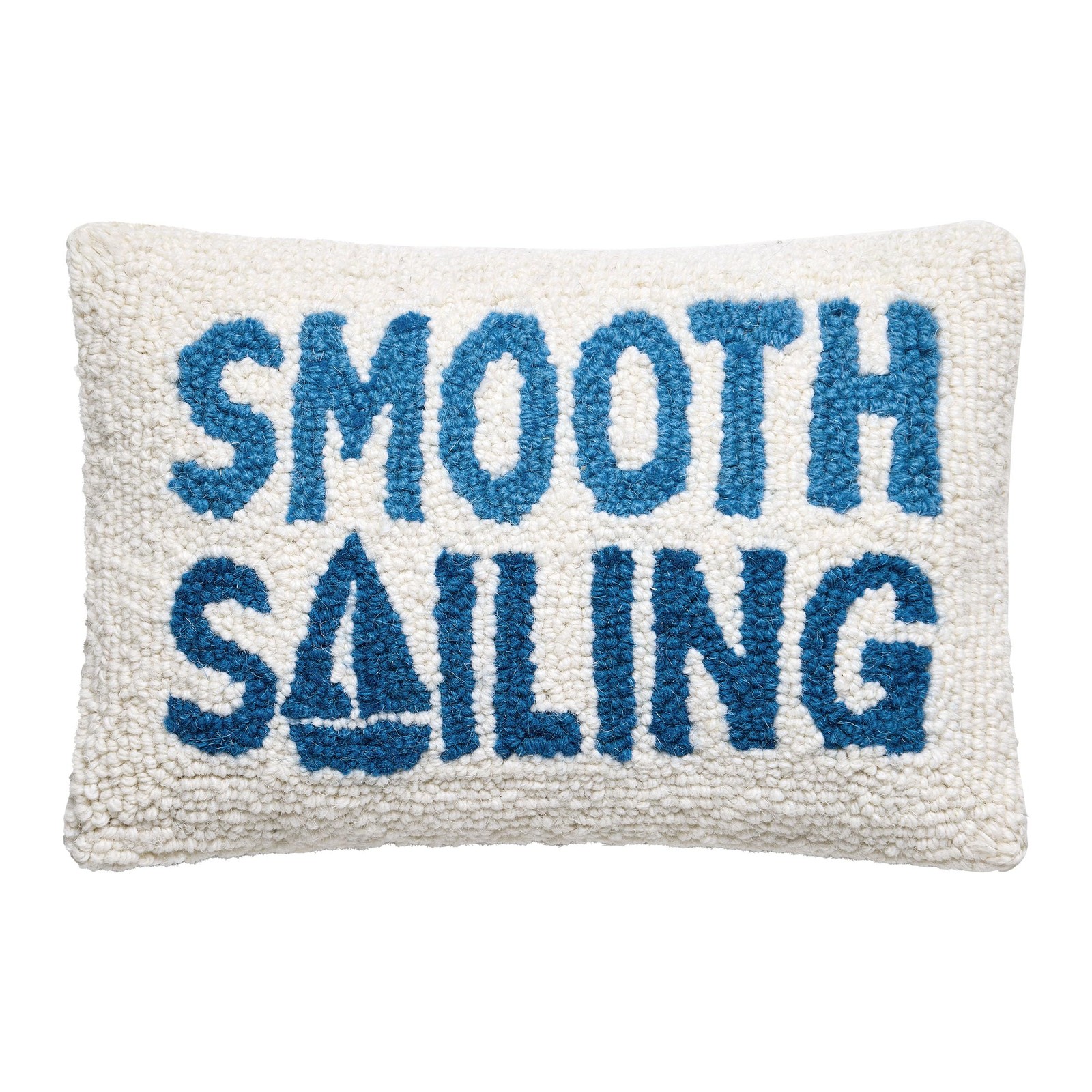 Peking Handicraft Smooth Sailing Hooked Throw Pillow 12in Ivory Blue