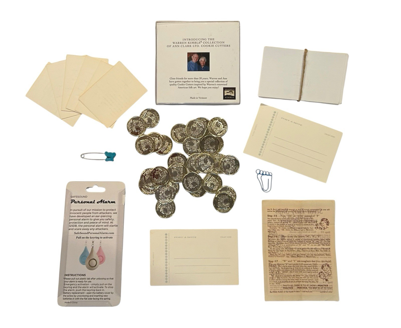 Small Junk Drawer Lot Ephemera Kitchen Personal Alarm Plastic Coins Diaper Pin