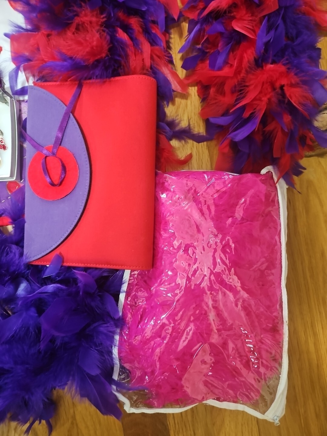 Huge Lot Red Hat Society Jewellry Pins Ornaments Feather Boas Handbags Doll