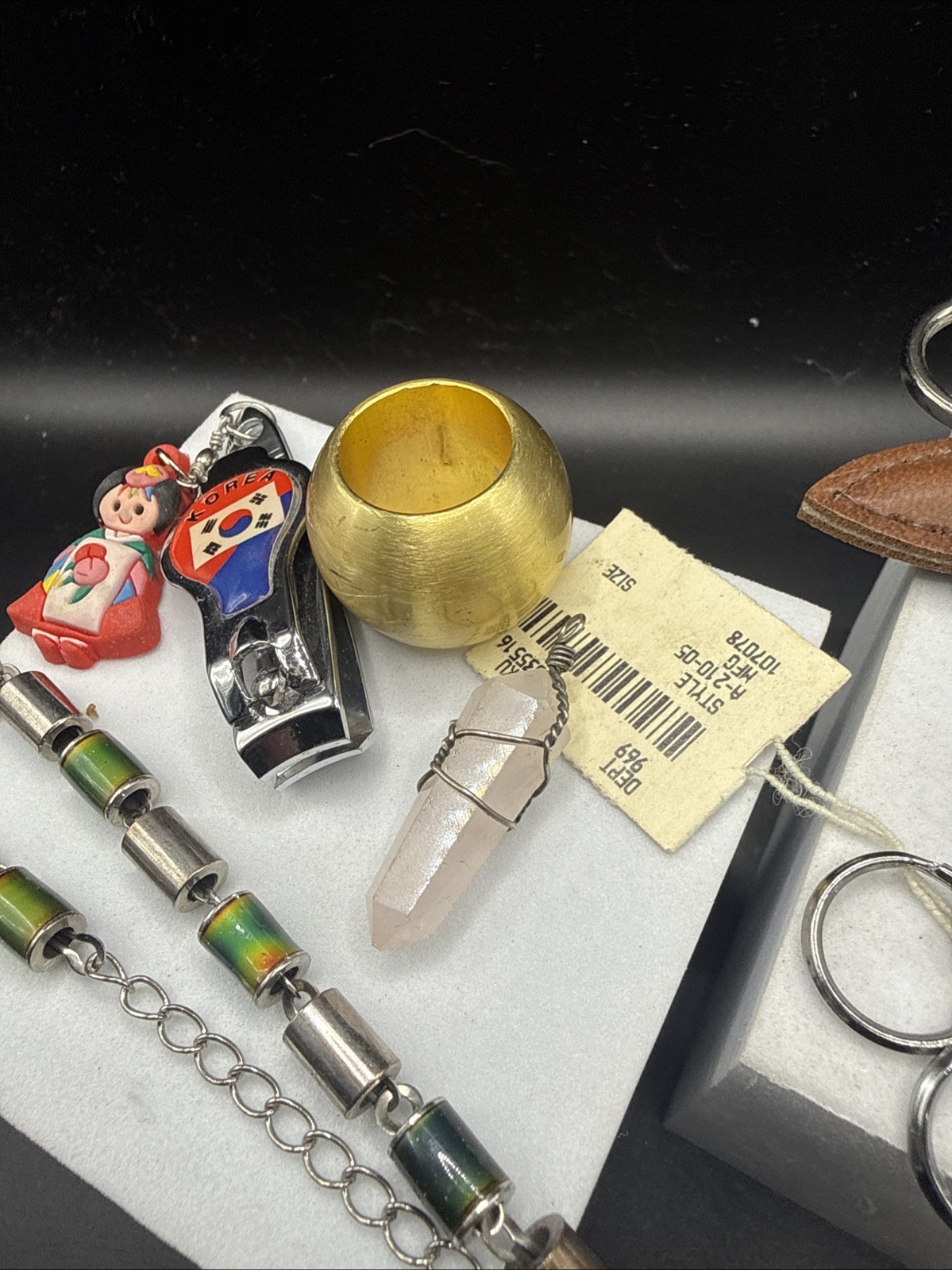 Vintage Grandma’s Junk Drawer Lot Crystal, Bracelet, Knife, Silver Pencil Etc