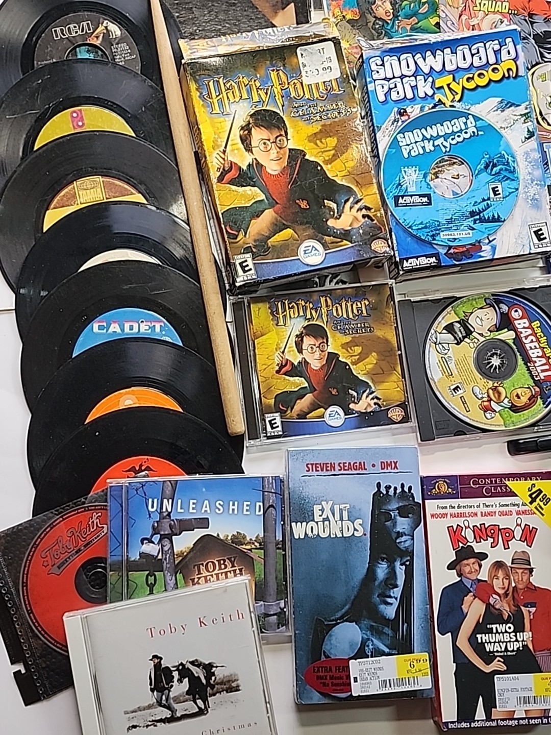 Large Junk Drawer Lot Records Comics Cameras Phones Cards VHS Cds Games Ephemera
