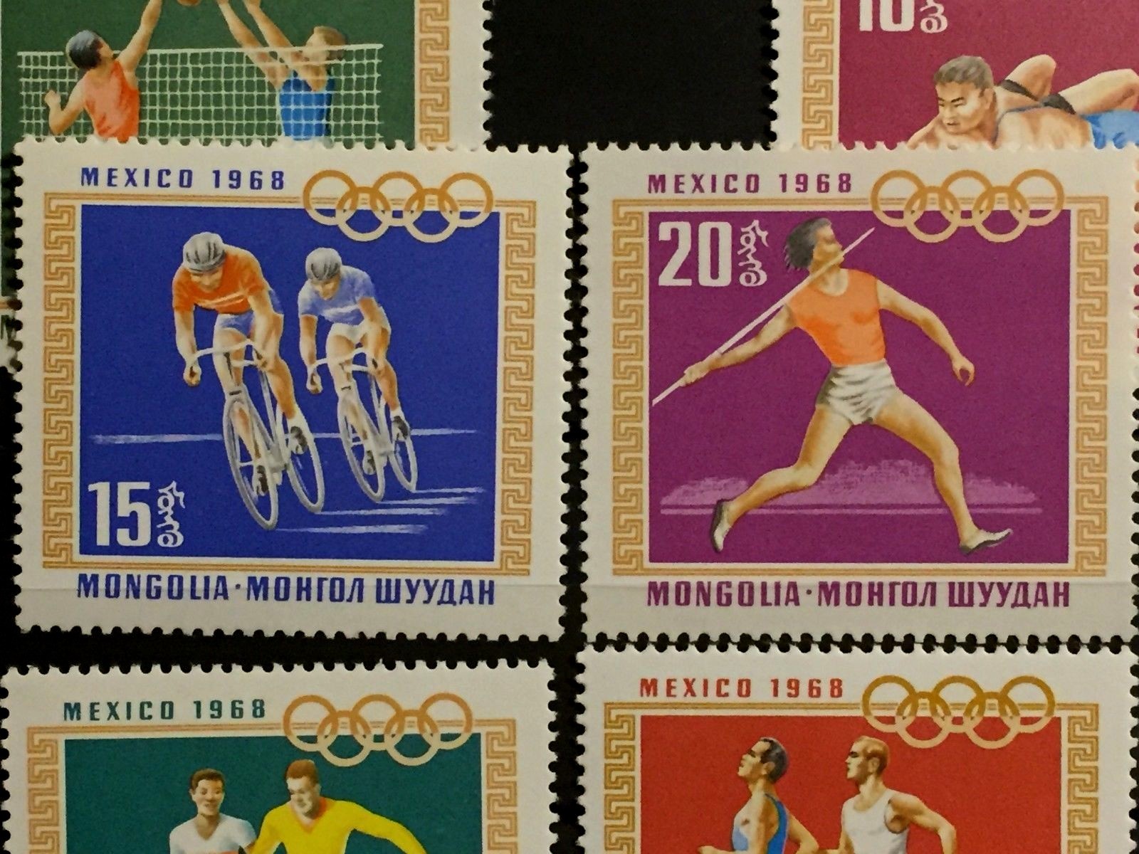Vintage1968 ORIGINAL 2 Blocks & 8 Post Stamps Mongolia XIX Olympic Games Mexico