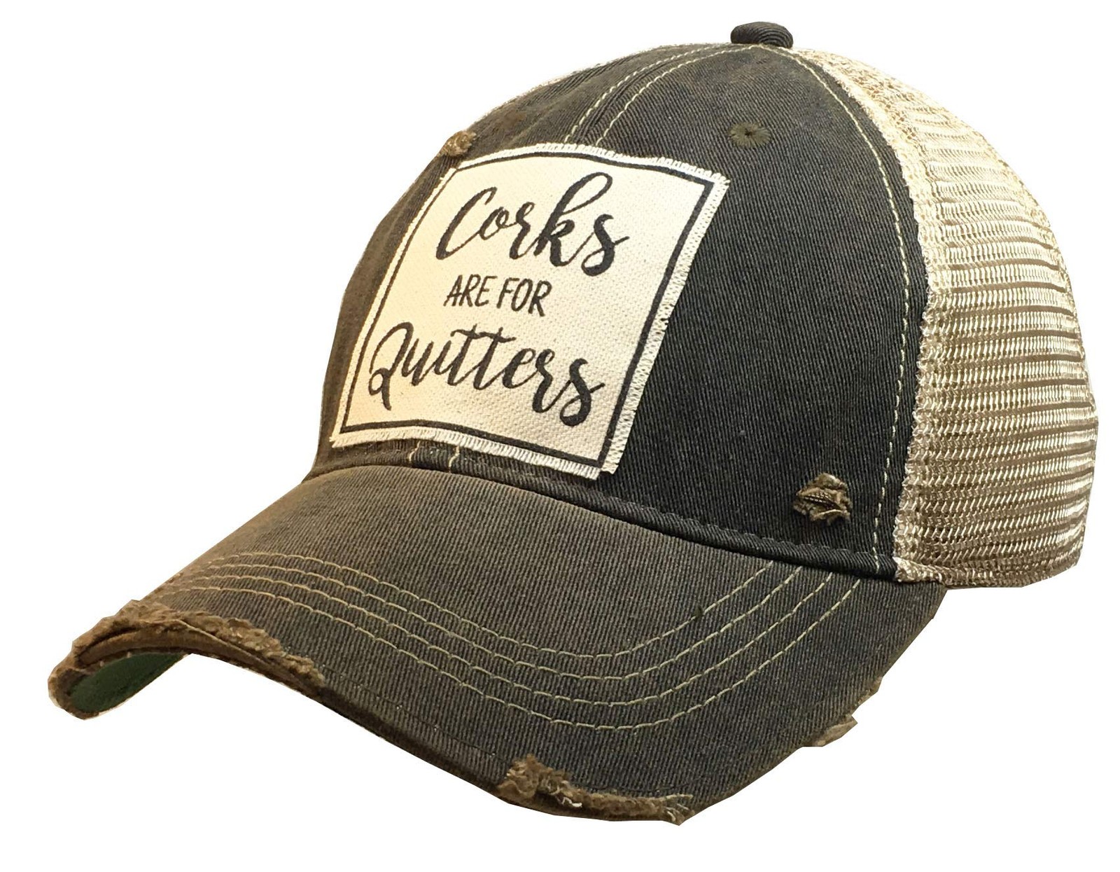 VINTAGE LIFE Distressed Baseball Cap Funny Trucker Hat Unisex Corks for Quitters