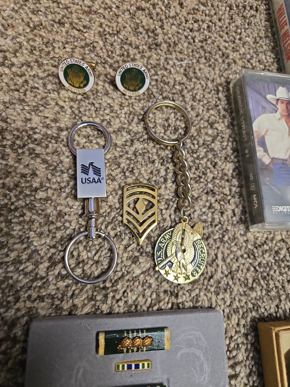 Grandpa’s Junk Drawer Lot of Vintage Collectibles Cards Dice Army Medals Tapes