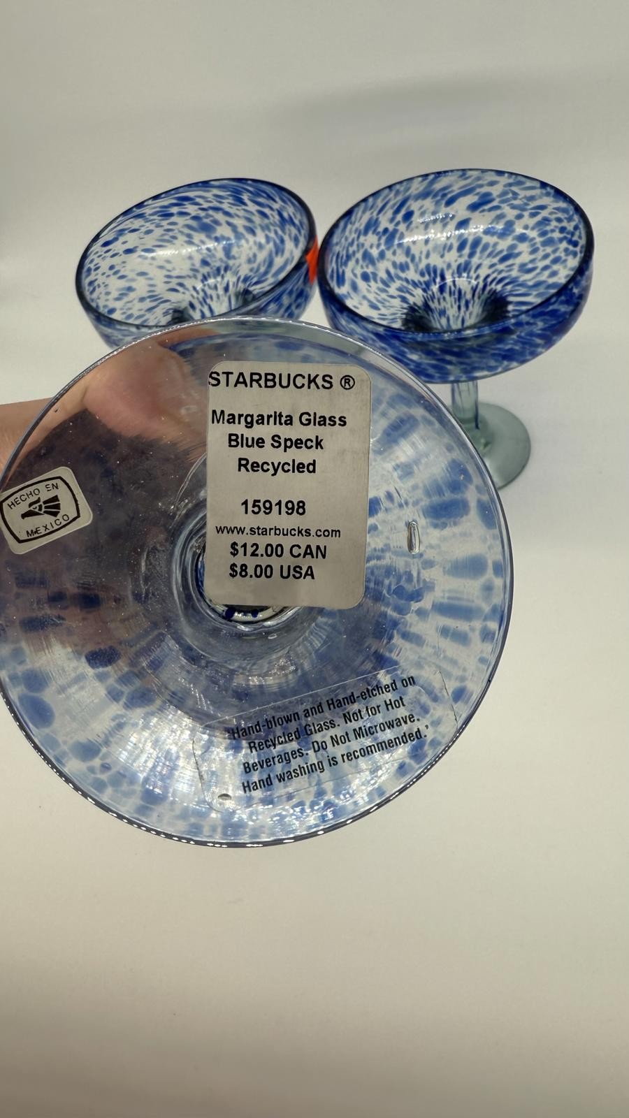 Set of 3 Starbucks Margarita Glasses – Blue Speck Hand-Blown Glass (Mexico)