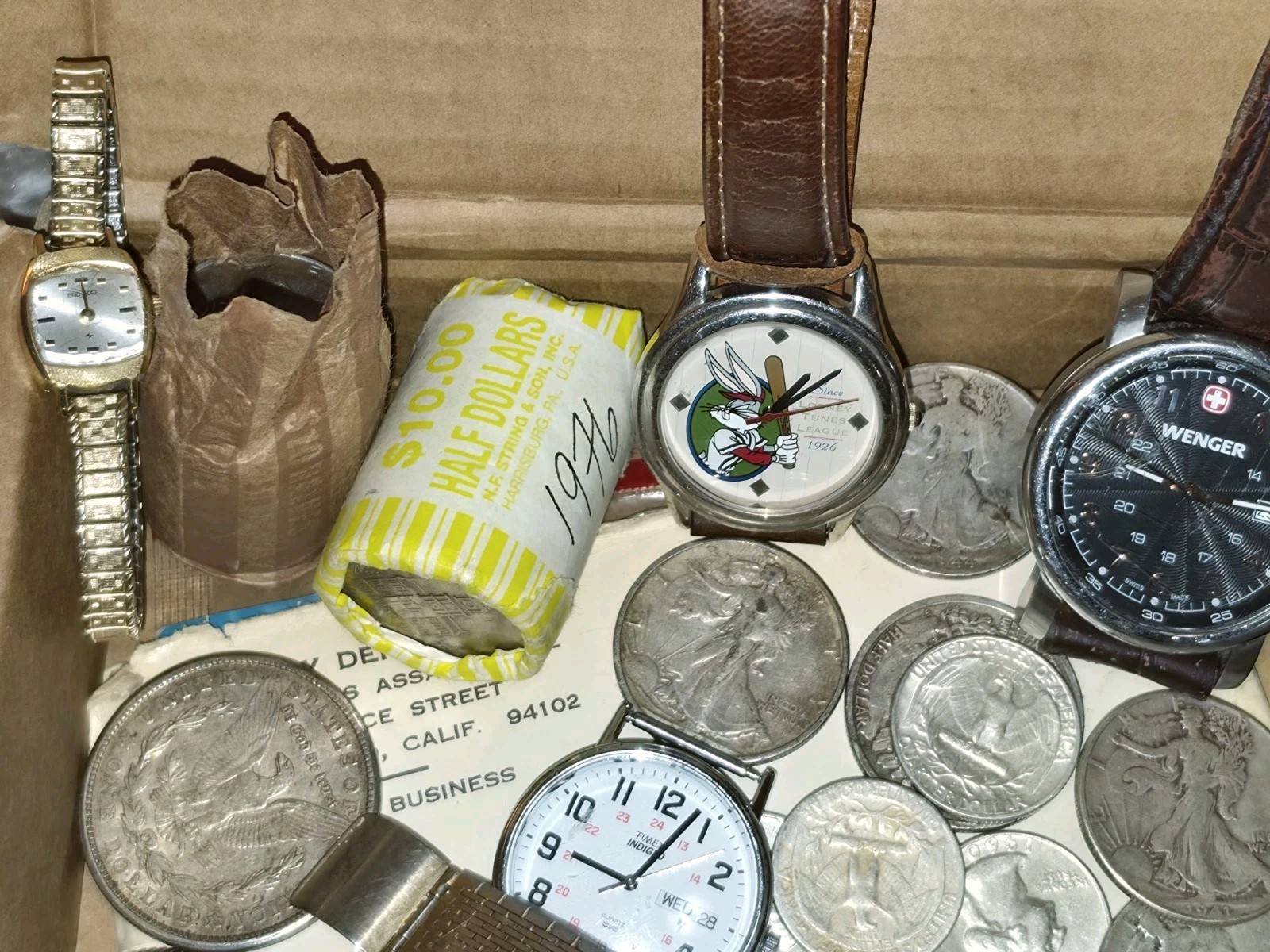 Estate Sale Junk Silver Junk Drawer ~ Coins, Vintage Watches, Jewlery, Wheaties