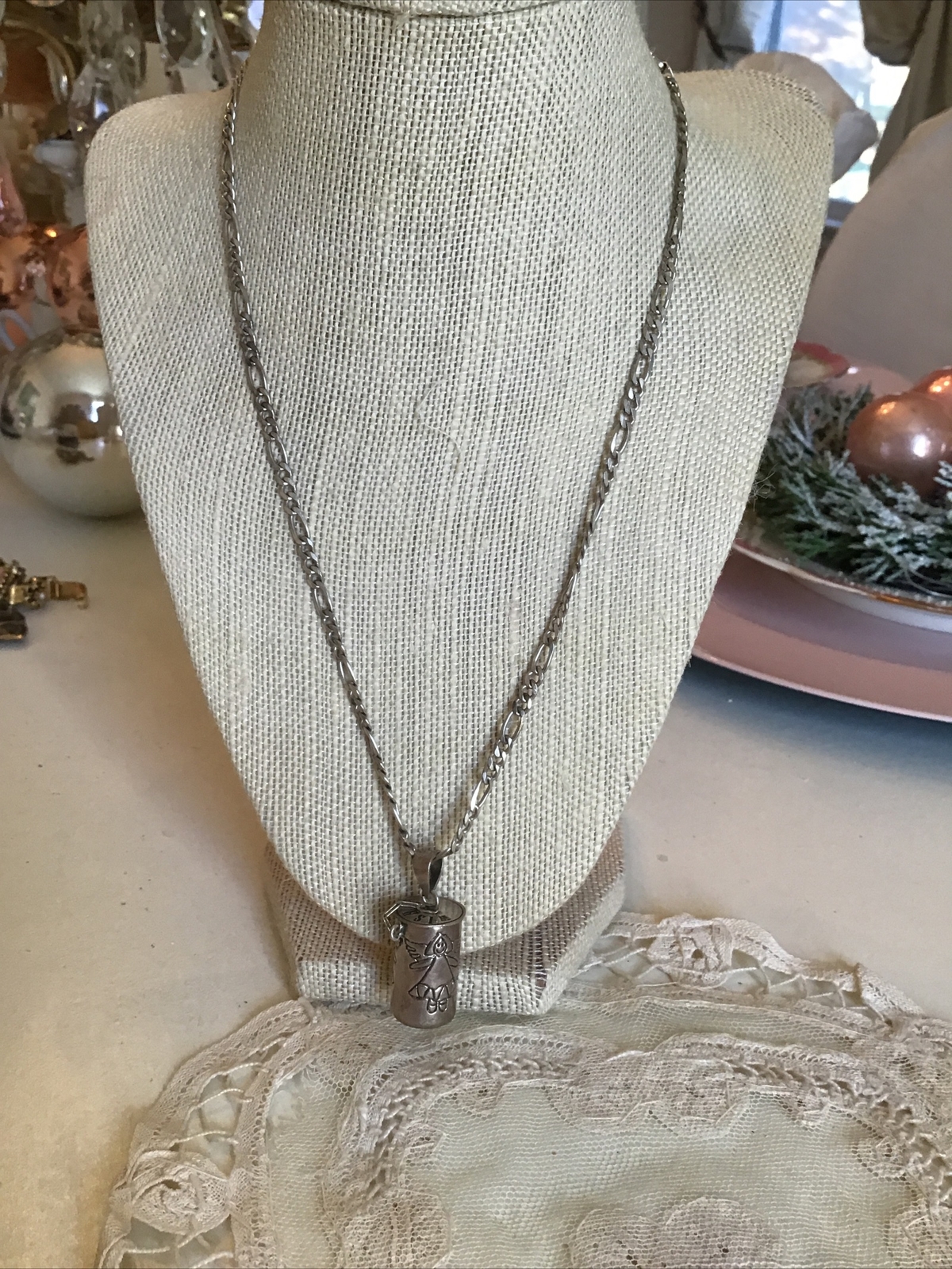 Mexico 925 Sterling Silver Signed eFs Wish Necklace Angels Italy 925 Chain 18.8g