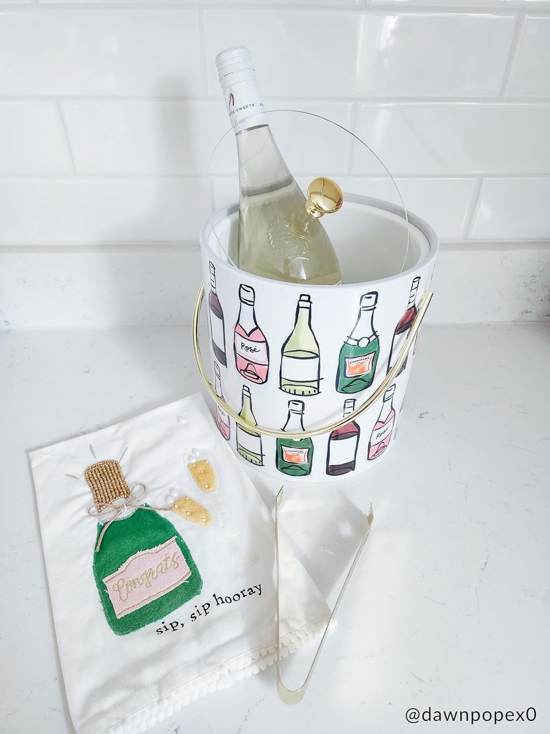 Bar Vinyl Ice bucket 8″ x 7″ dia tongs 6 1/2″ White