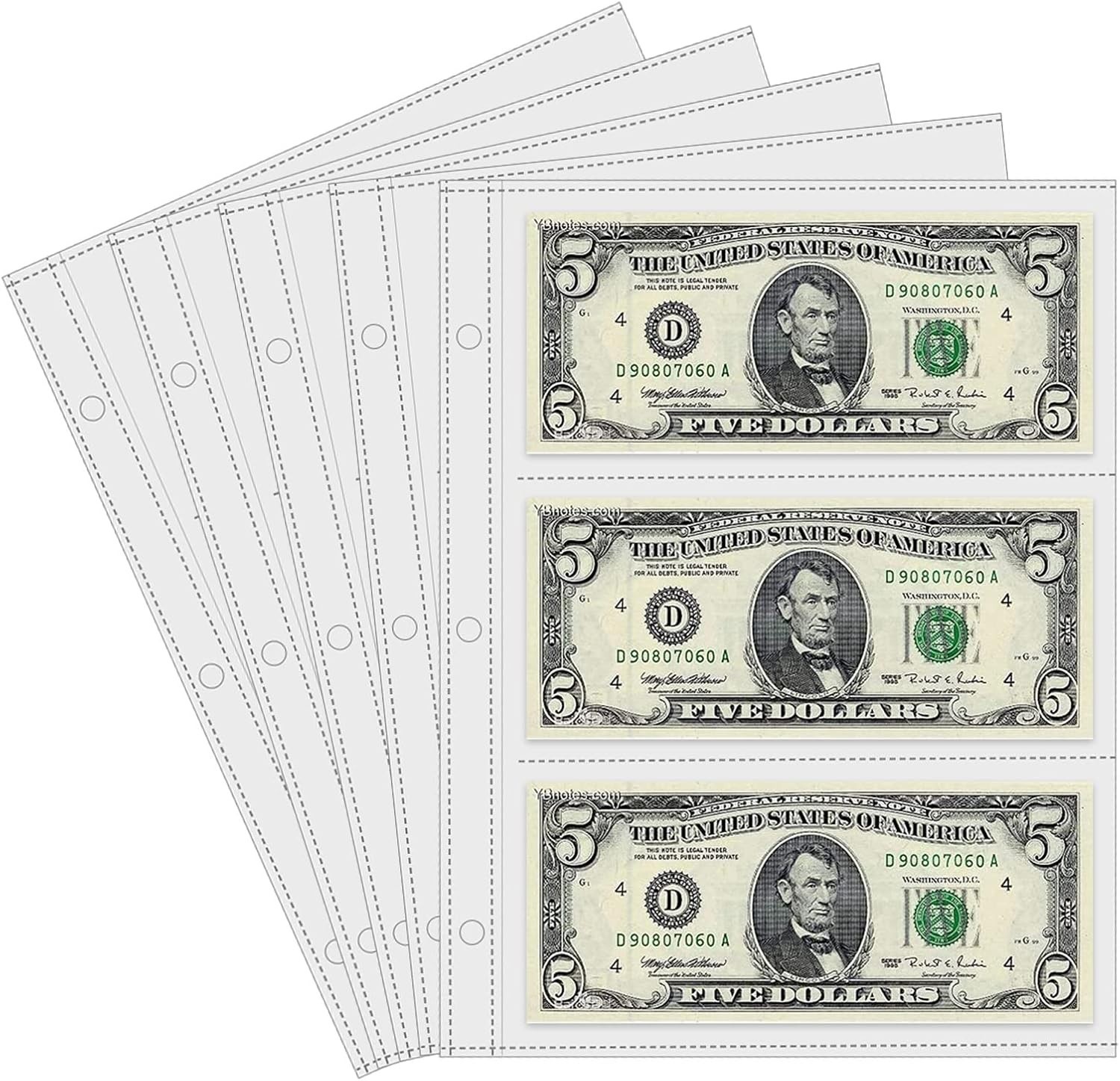 “50Pcs Currency Sleeves for 3 Ring Binder, 3-Pocket Banknote Protectors “