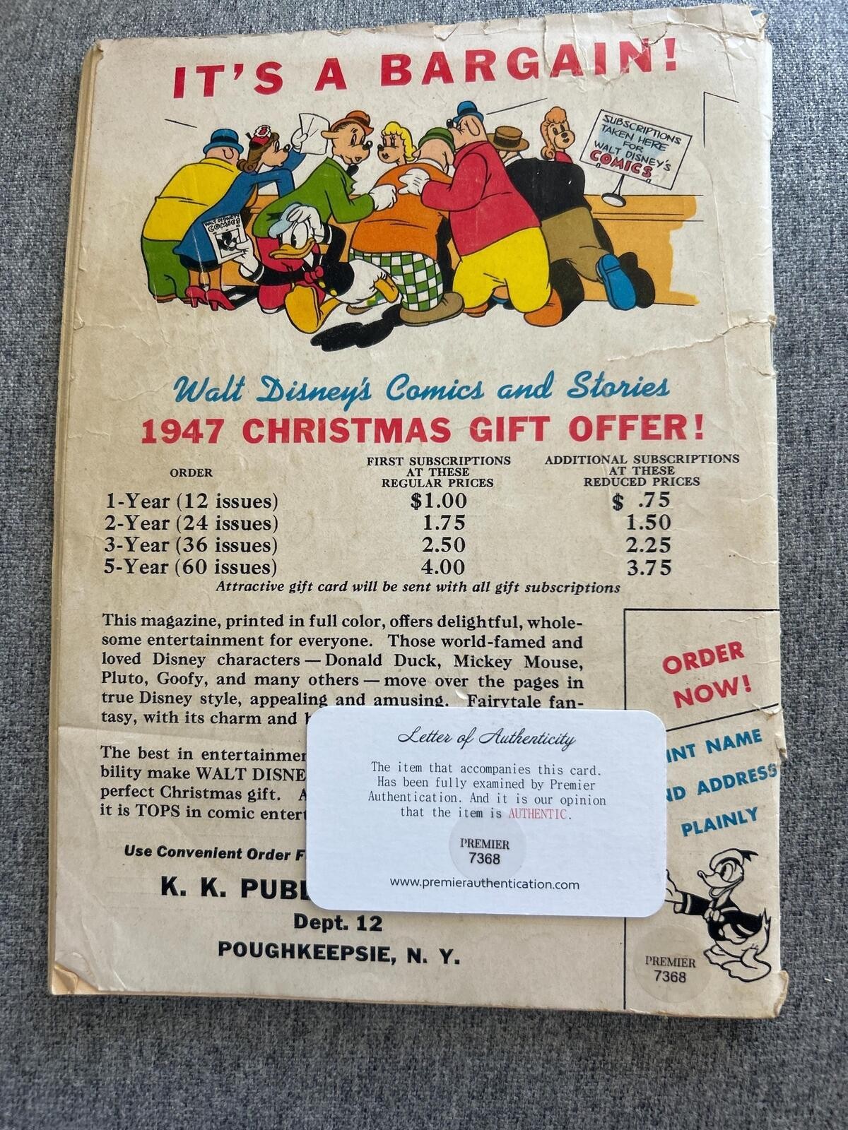 Walt Disney Signed Autographed December 1947 Donald Duck Comic Book w/ COA Rare