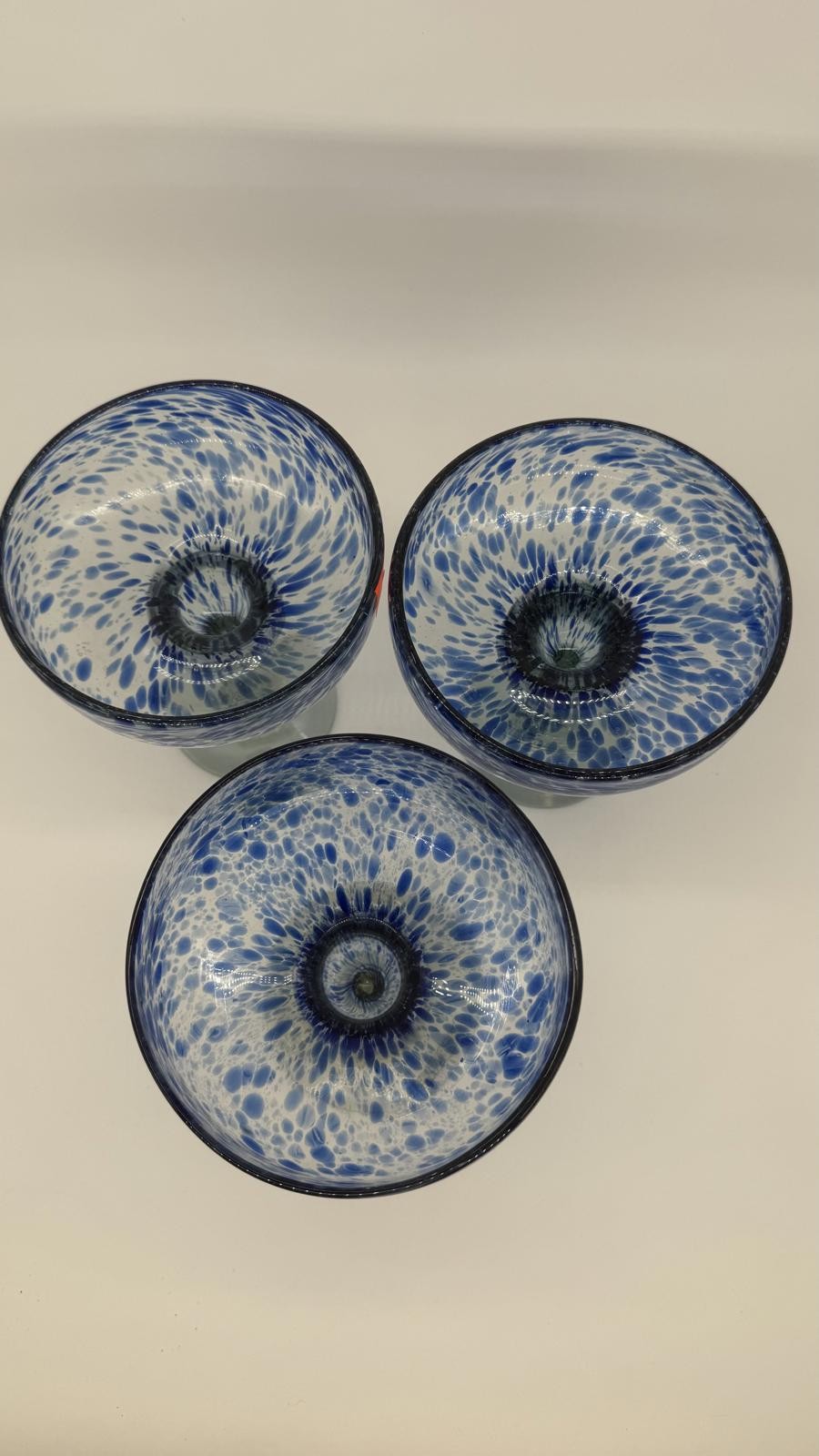 Set of 3 Starbucks Margarita Glasses – Blue Speck Hand-Blown Glass (Mexico)