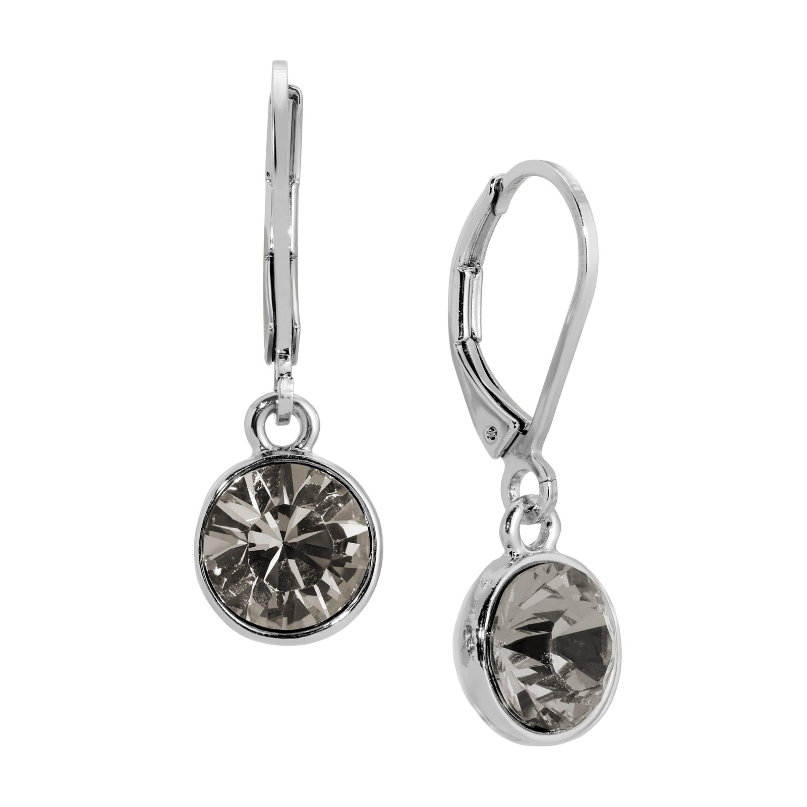 1928 Jewelry Black Diamond Crystal Drop Earrings Silver Tone Minimalist