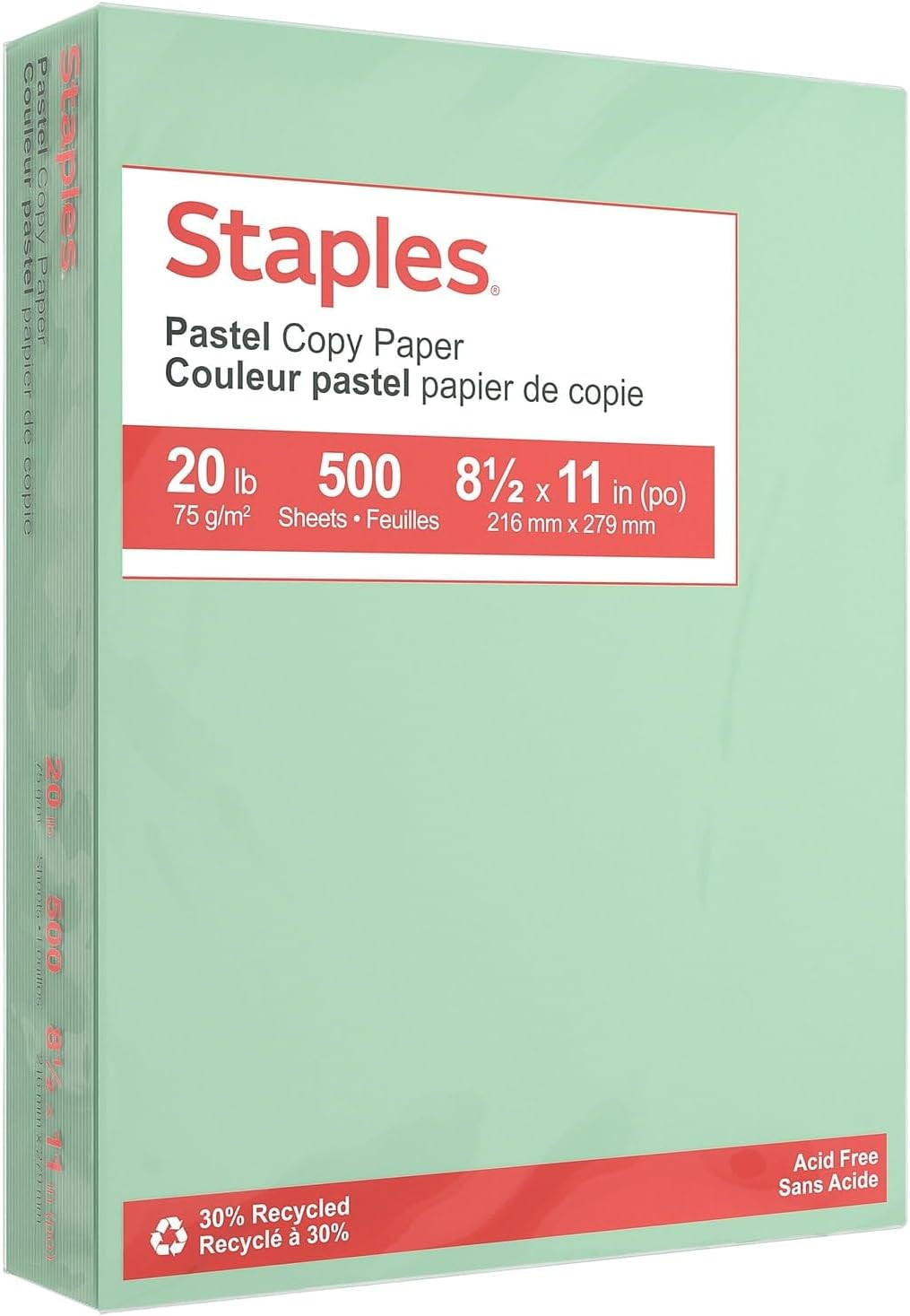 30% Recycled Color Copy Paper, 20 Lbs., 8.5″ X 11″, Green, 500/Ream, for Office,