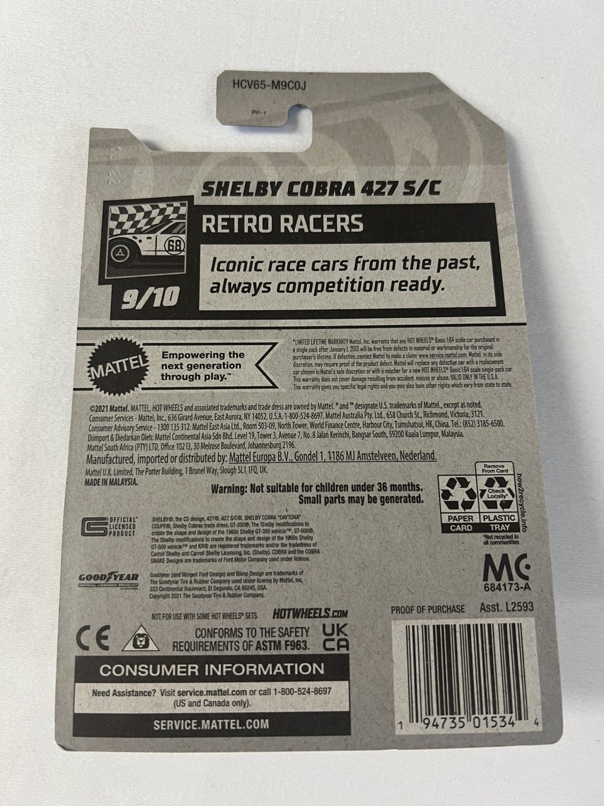 Hot Wheels Shelby Cobra 4Z7 S/C Retro Racers #9/10 Blue Diecast 1:64 Scale New