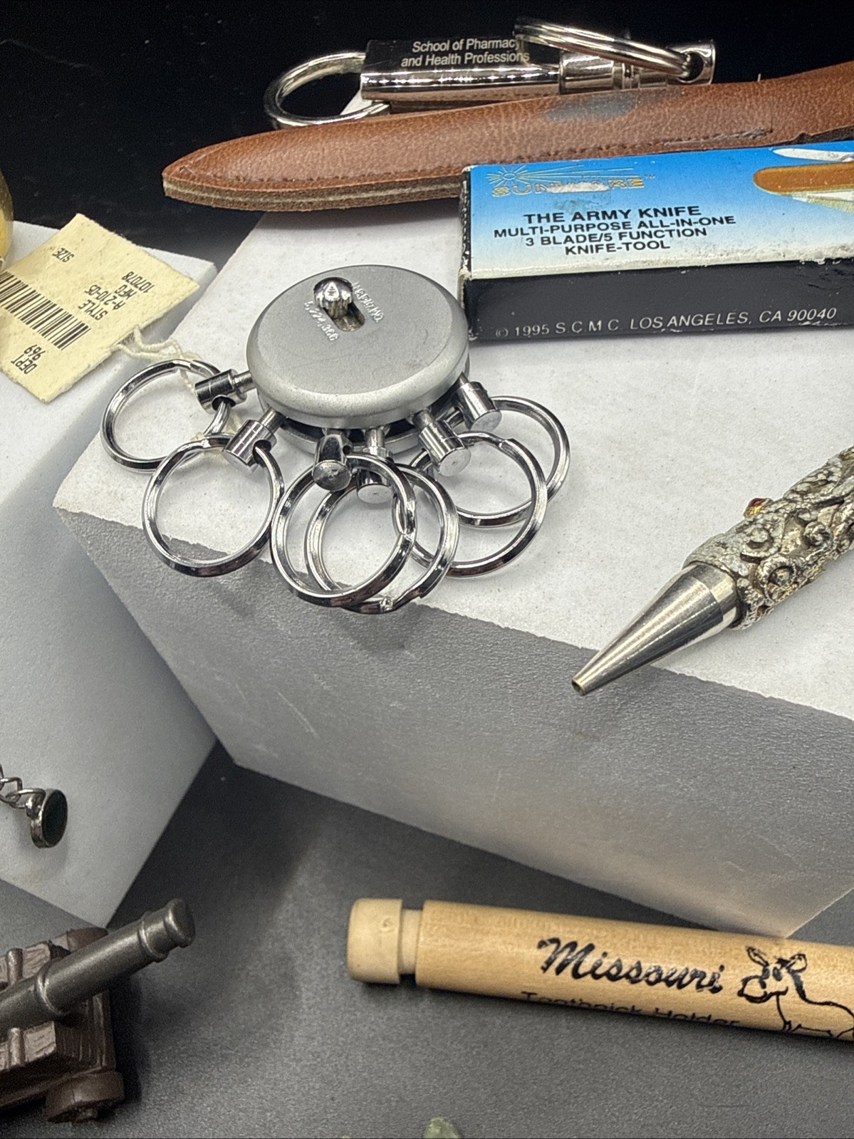 Vintage Grandma’s Junk Drawer Lot Crystal, Bracelet, Knife, Silver Pencil Etc