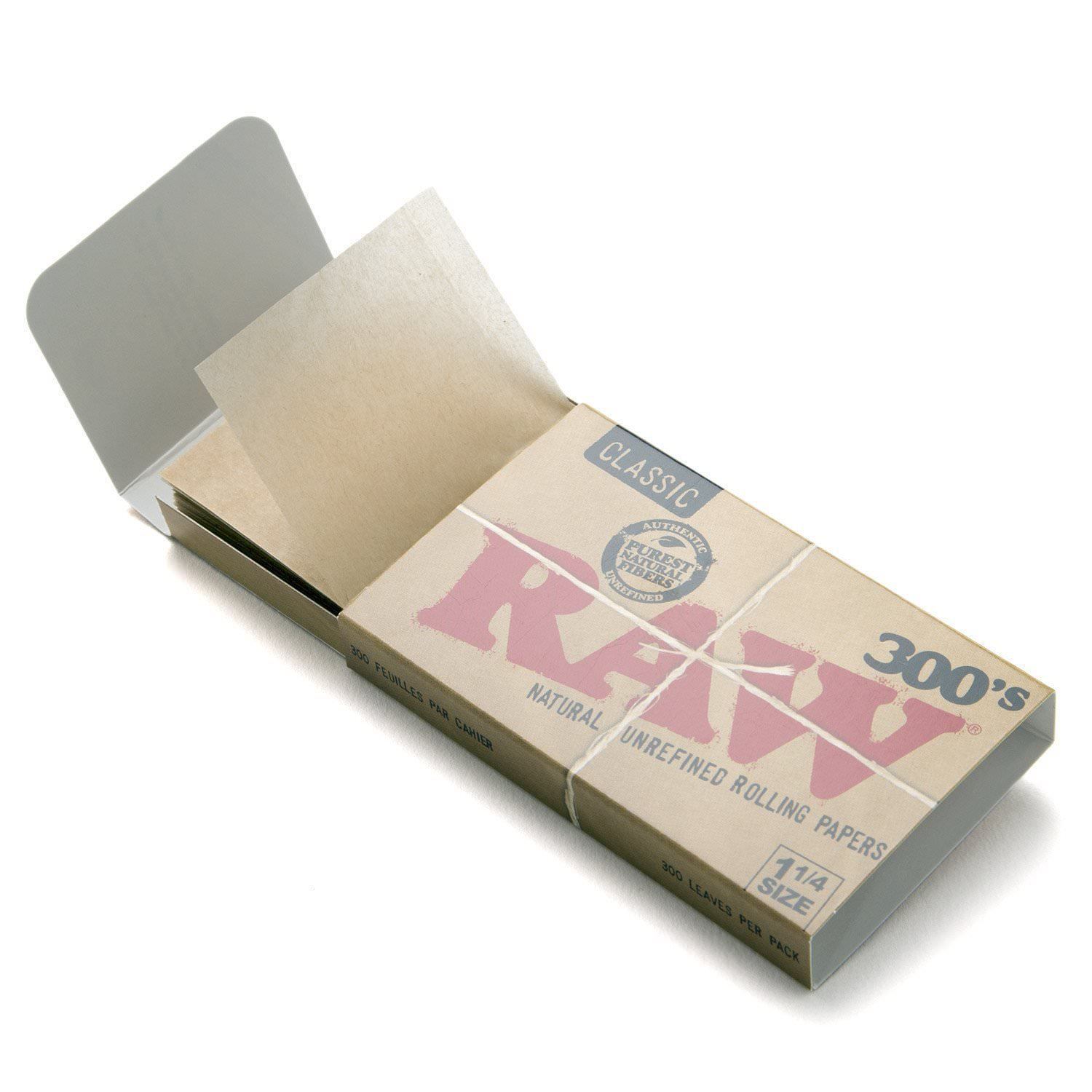 RAW Classic 300s 1 1/4 Rolling Papers 5 PACKS – Natural Unrefined 300 1.25
