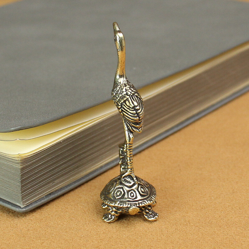 1x Brass Turtle Crane Crane Ornament Longevity Statue Decoration Animal Statue~
