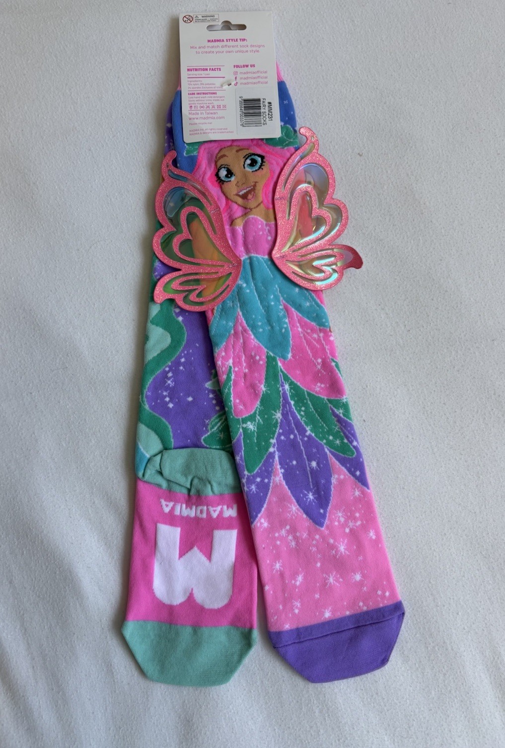 NWT MADMIA Knee High Fairy Socks Translucent Wings Colorful One Size