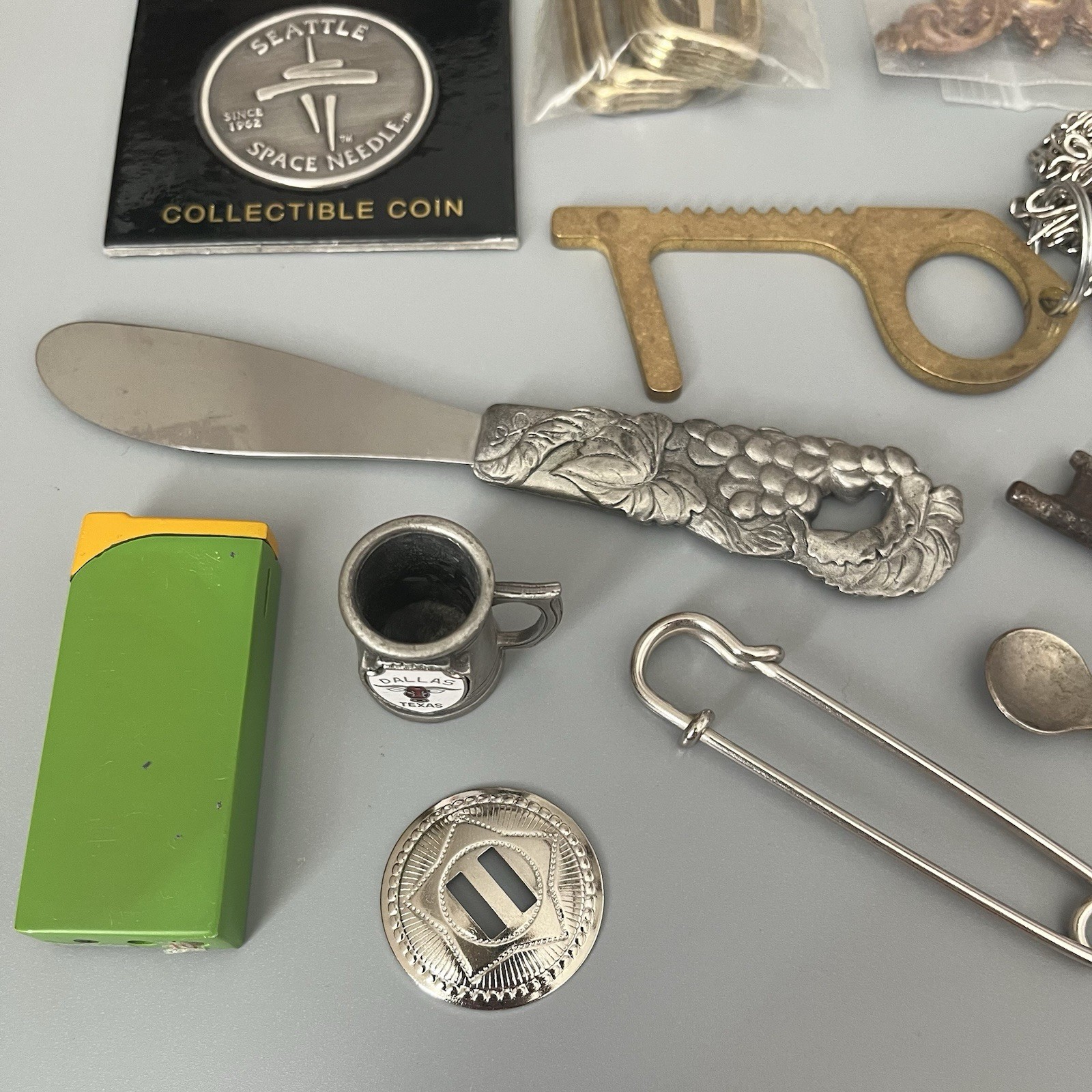 VTG Junk Drawer All Metal Misc Items Coins-Keys-Lock-And More