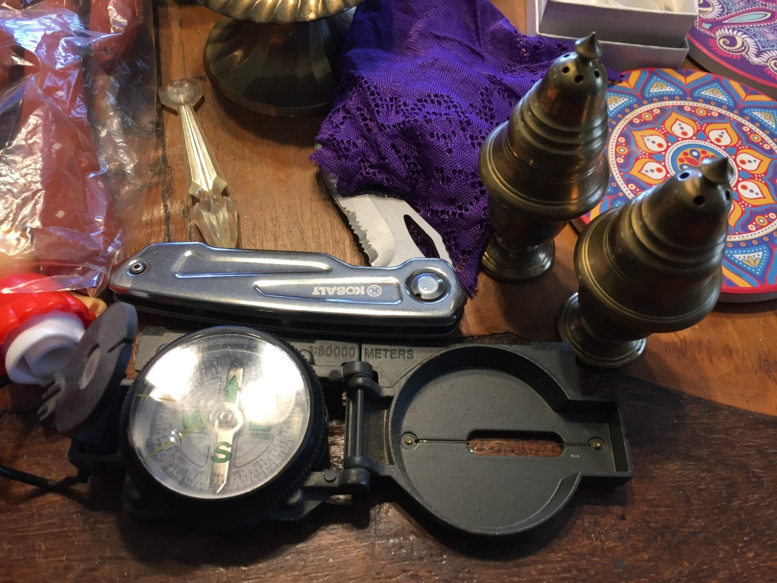 Junk Drawer Lot 35 Items,Brass,Trinket,Electronics,Knife,Bottle,Furby,Compass,J3