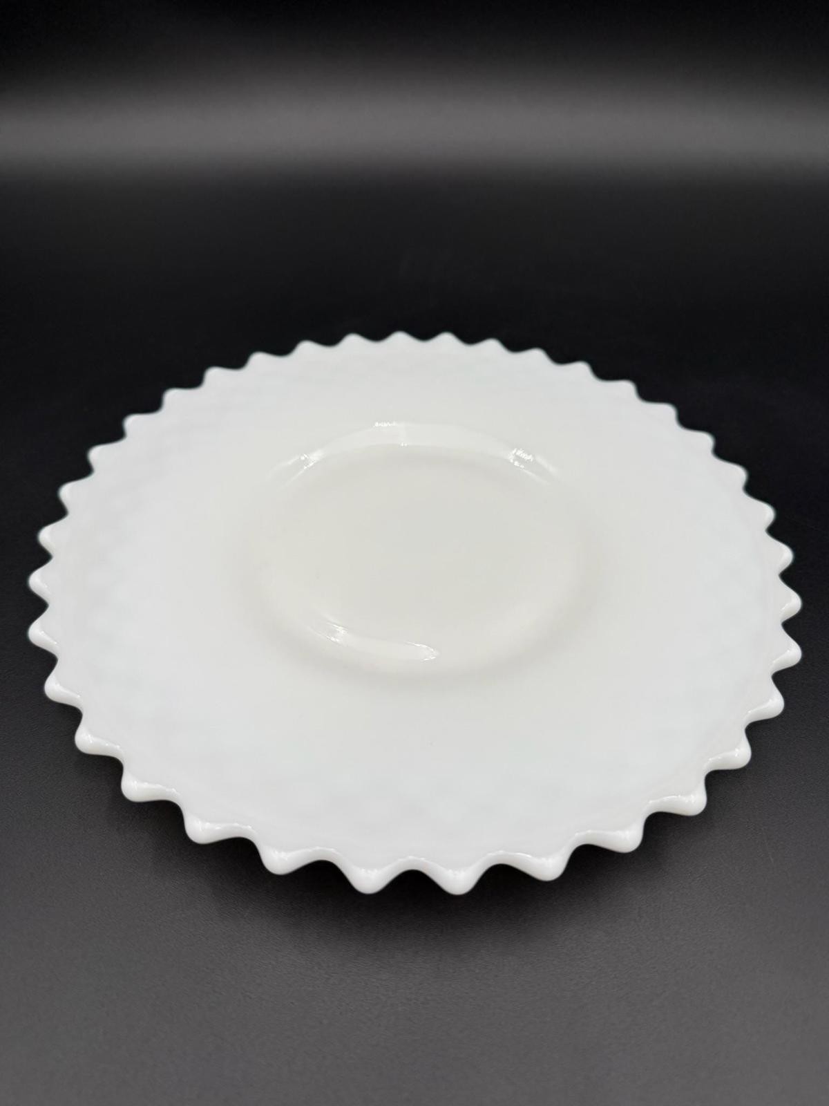 Vintage Westmoreland English Hobnail Milk Glass Bowl and Plate Set Scalloped Rim