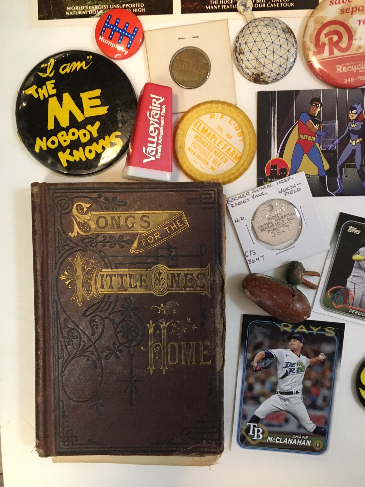 Vintage Junk Drawer Lot Ephemera Pinback Buttons Texas Auction Catalog Songbook