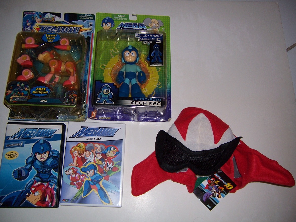 Lot Mega Man and Rush Figures Protoman Hat New + DVD Collection 1 & Upon A Star