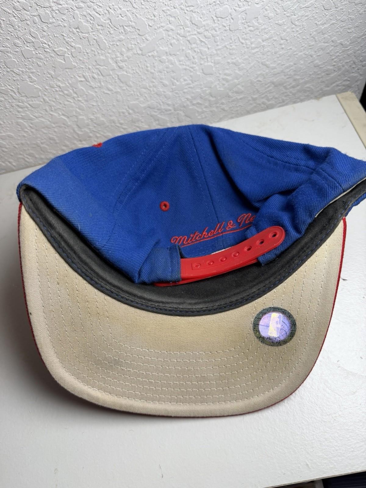 NBA Detroit Pistons Mitchell and Ness Snapback Cap Hat Official VTG Blue Red