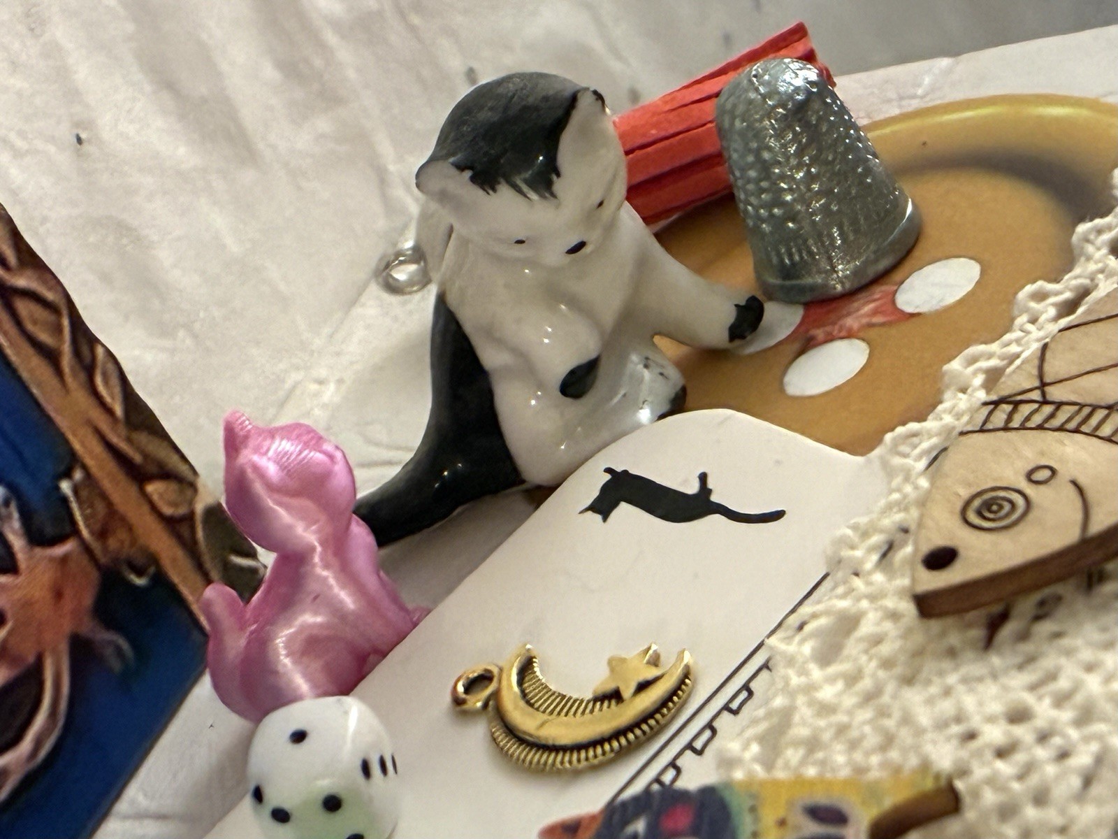 Castle Ring Holder Cat Figurine Pin Cushion Fairycore Junk Drawer Wicca Art Lot