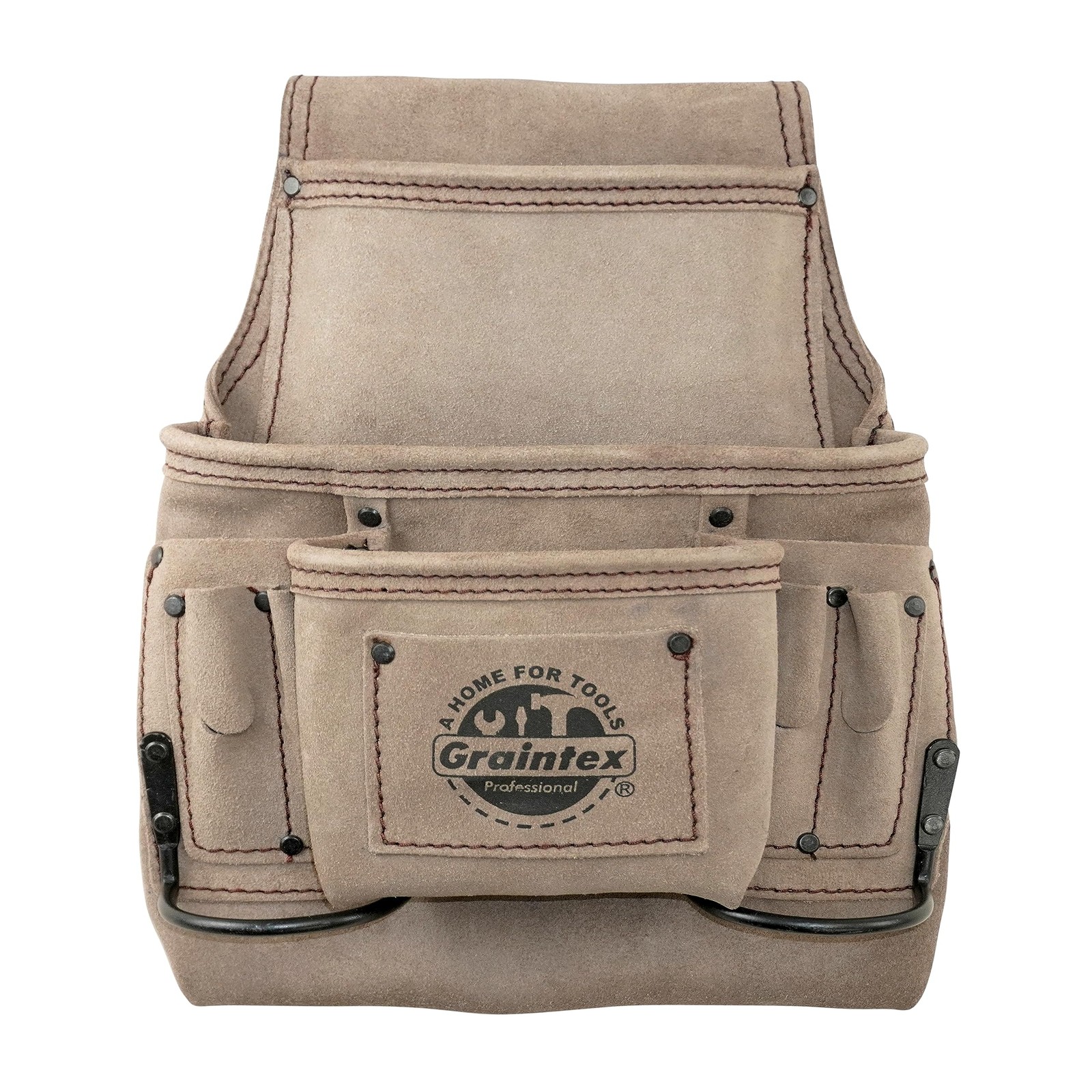 Graintex SS2174 9 Pocket Nail Tool Pouch Beige Suede Leather for Tradesmen Tool