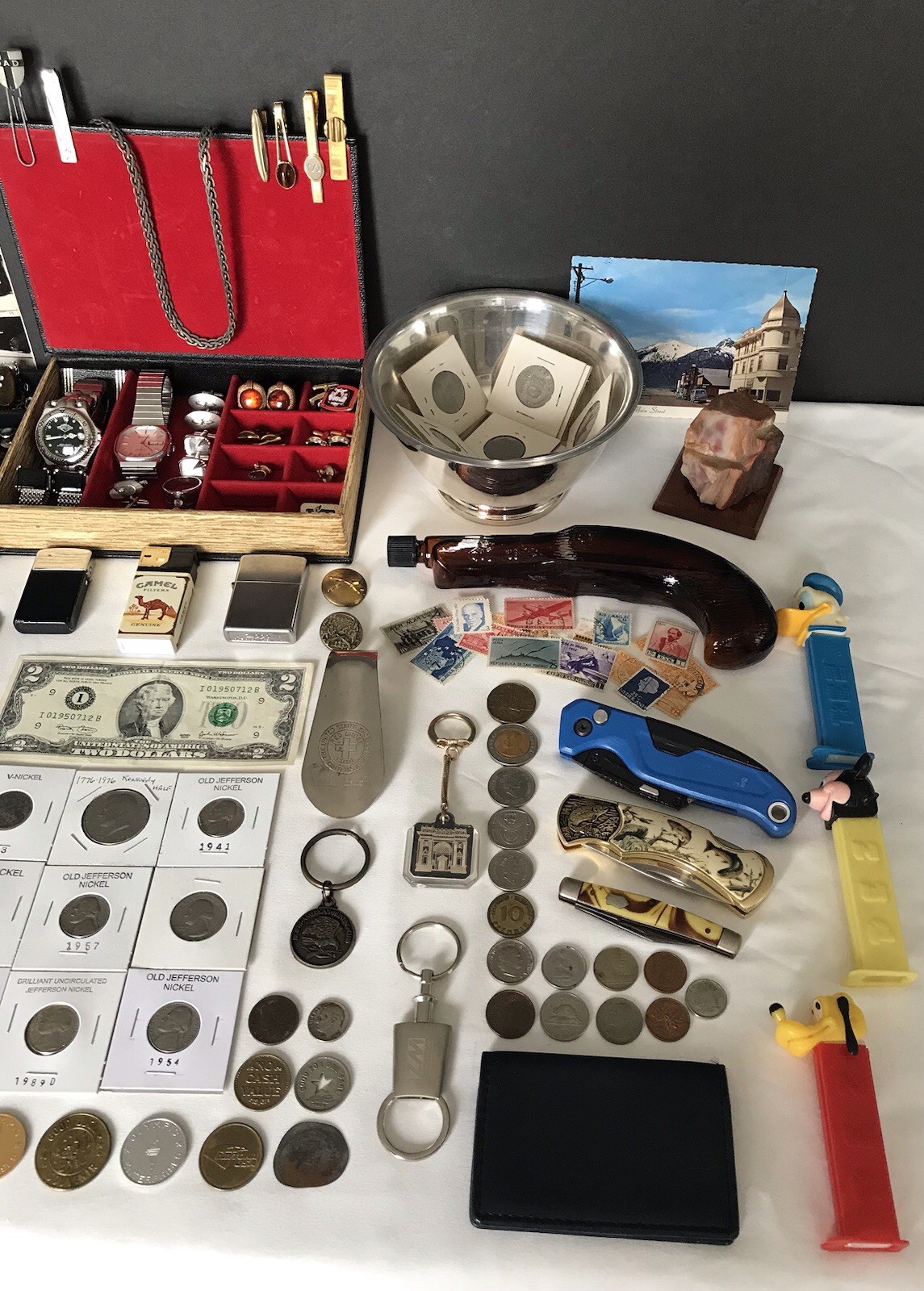VTG/Antique Estate/Auction ~ Coins/Sterling/Knives/Jewelry/Lighters/Stamps 150+