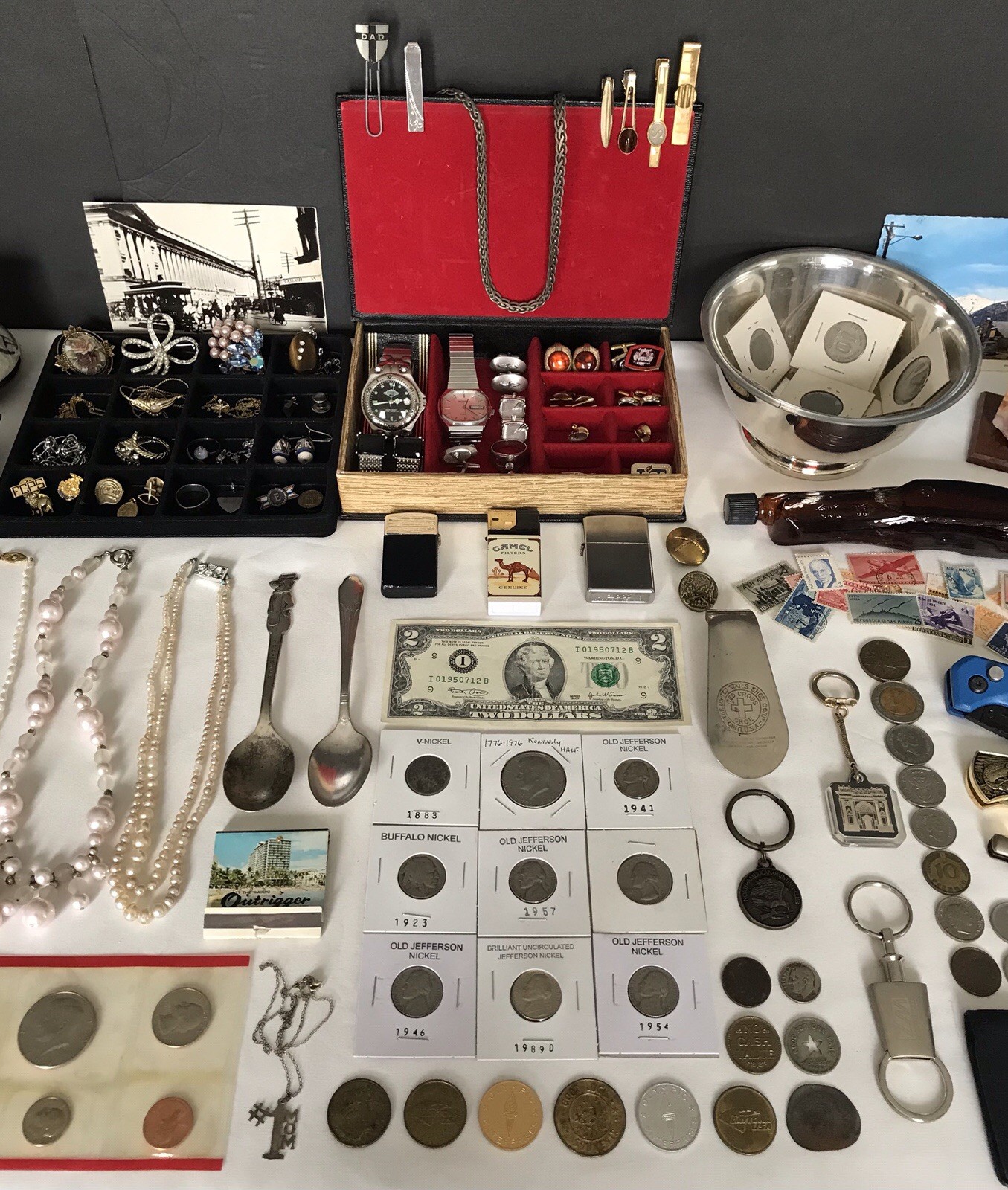 VTG/Antique Estate/Auction ~ Coins/Sterling/Knives/Jewelry/Lighters/Stamps 150+