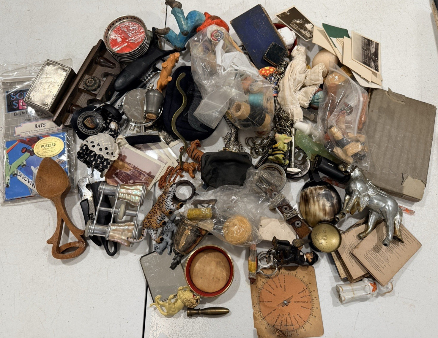 Huge Junk Drawer Lot Assorted Vtg Items Wood Metal Ephemera Figures MUCH MORE