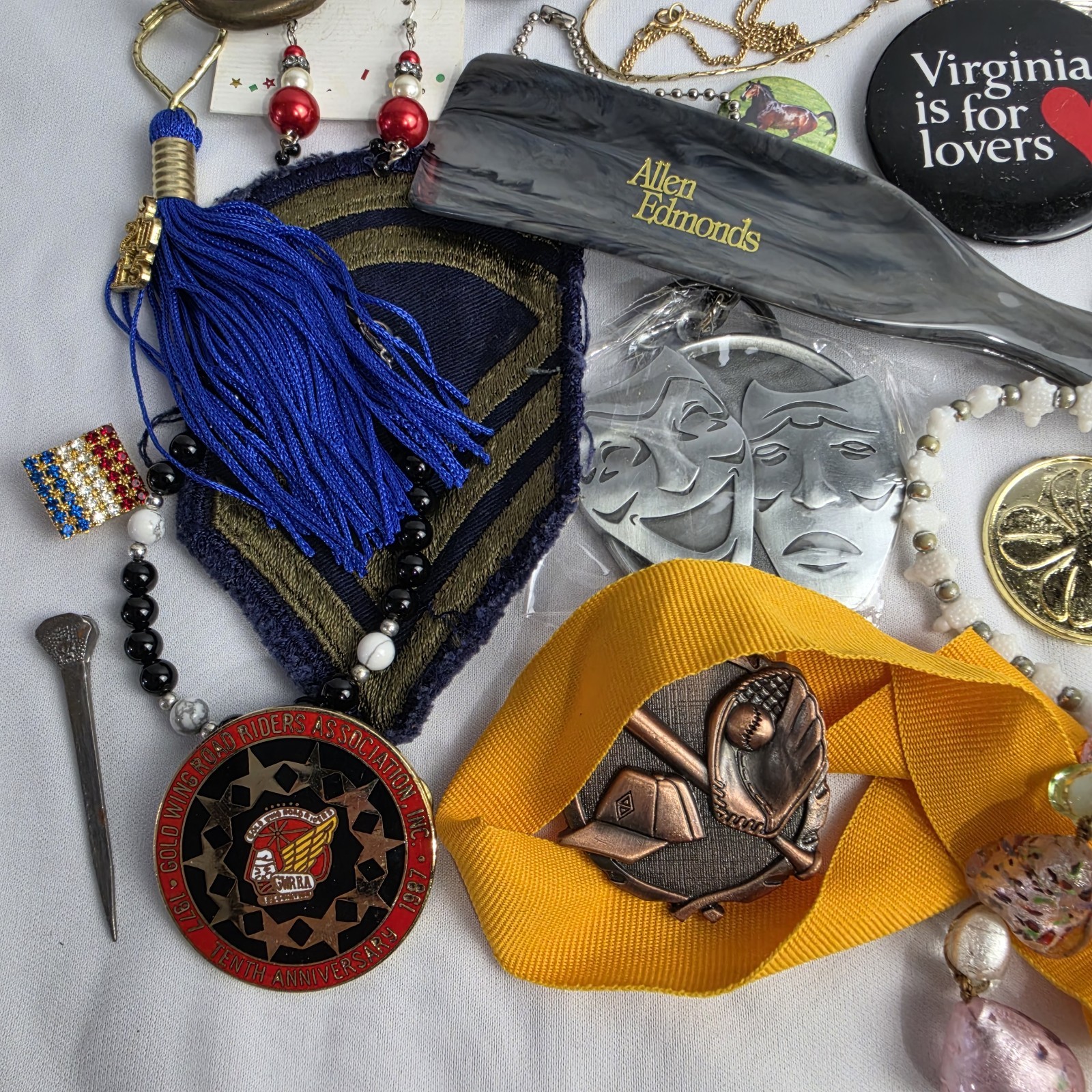 Junk Drawer Lot Toys Pins Stamps Military Coin Trinket Jewelry Patches Vintage