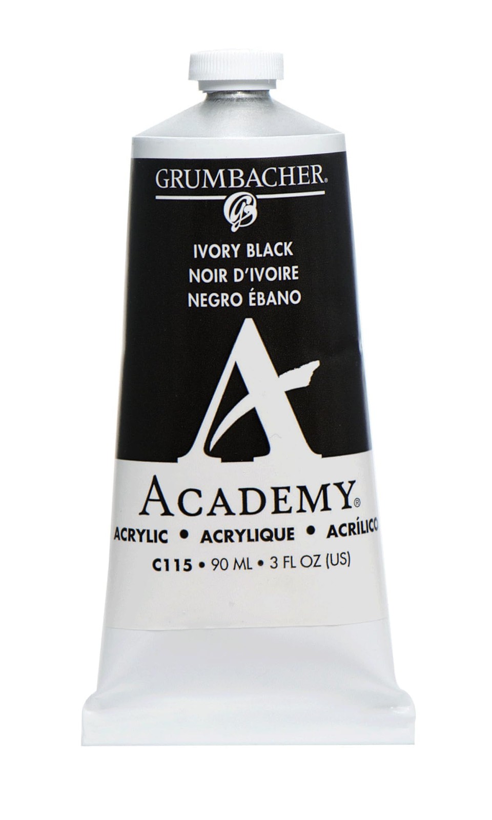GRUMBACHER Academy Acrylic Paint, 90-ml, Ivory Black, 3 Ounces