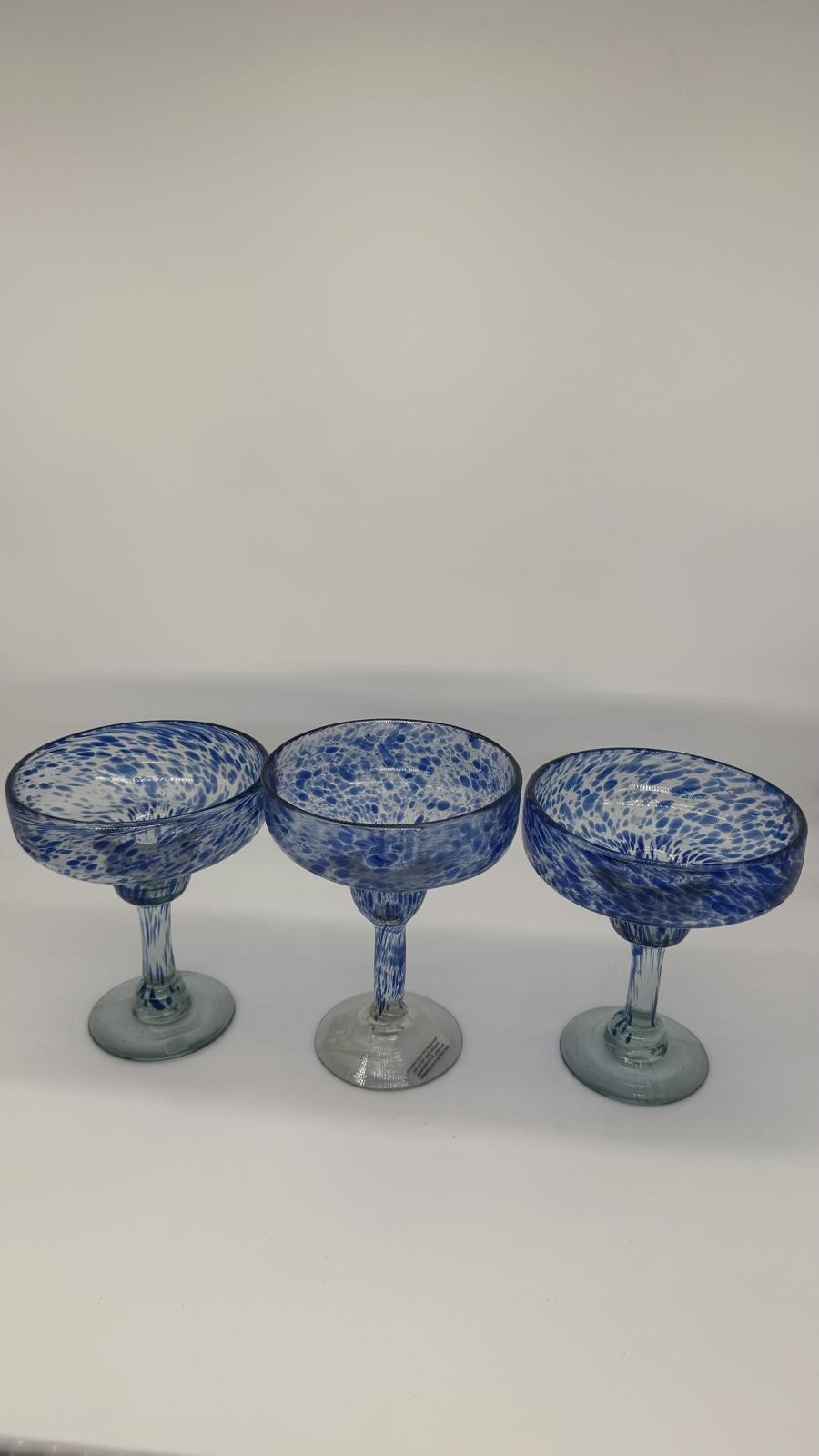 Set of 3 Starbucks Margarita Glasses – Blue Speck Hand-Blown Glass (Mexico)