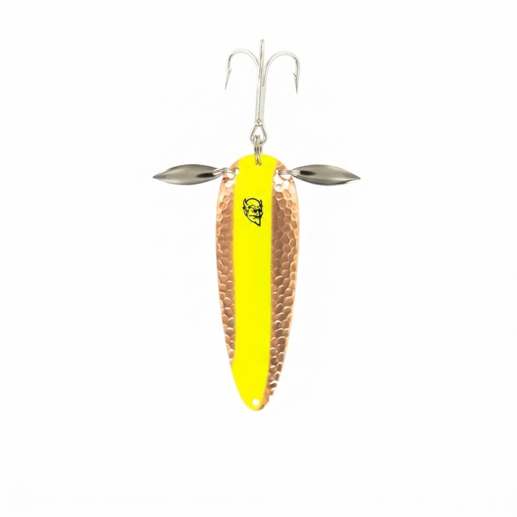 Dardevle Klicker Spoon Lure 1oz Hammered Copper Chartreuse Stripe Fishing