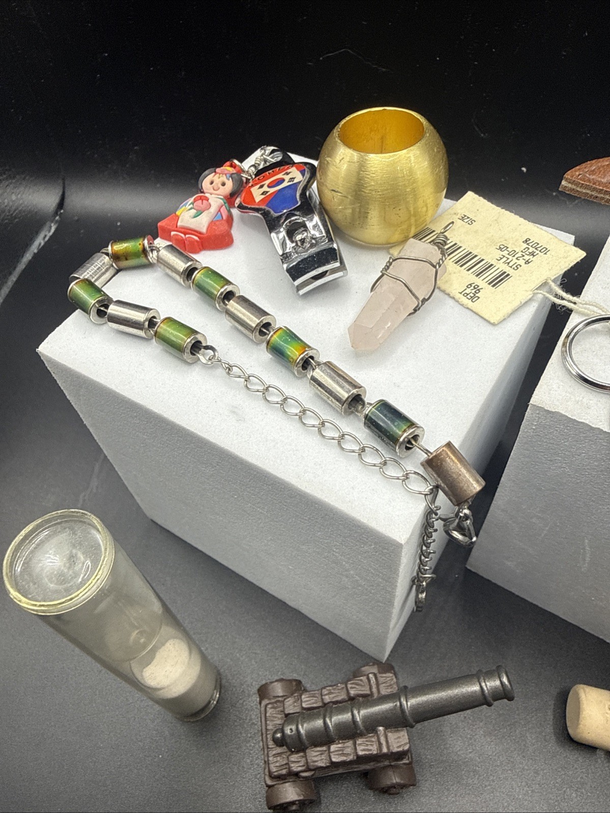Vintage Grandma’s Junk Drawer Lot Crystal, Bracelet, Knife, Silver Pencil Etc